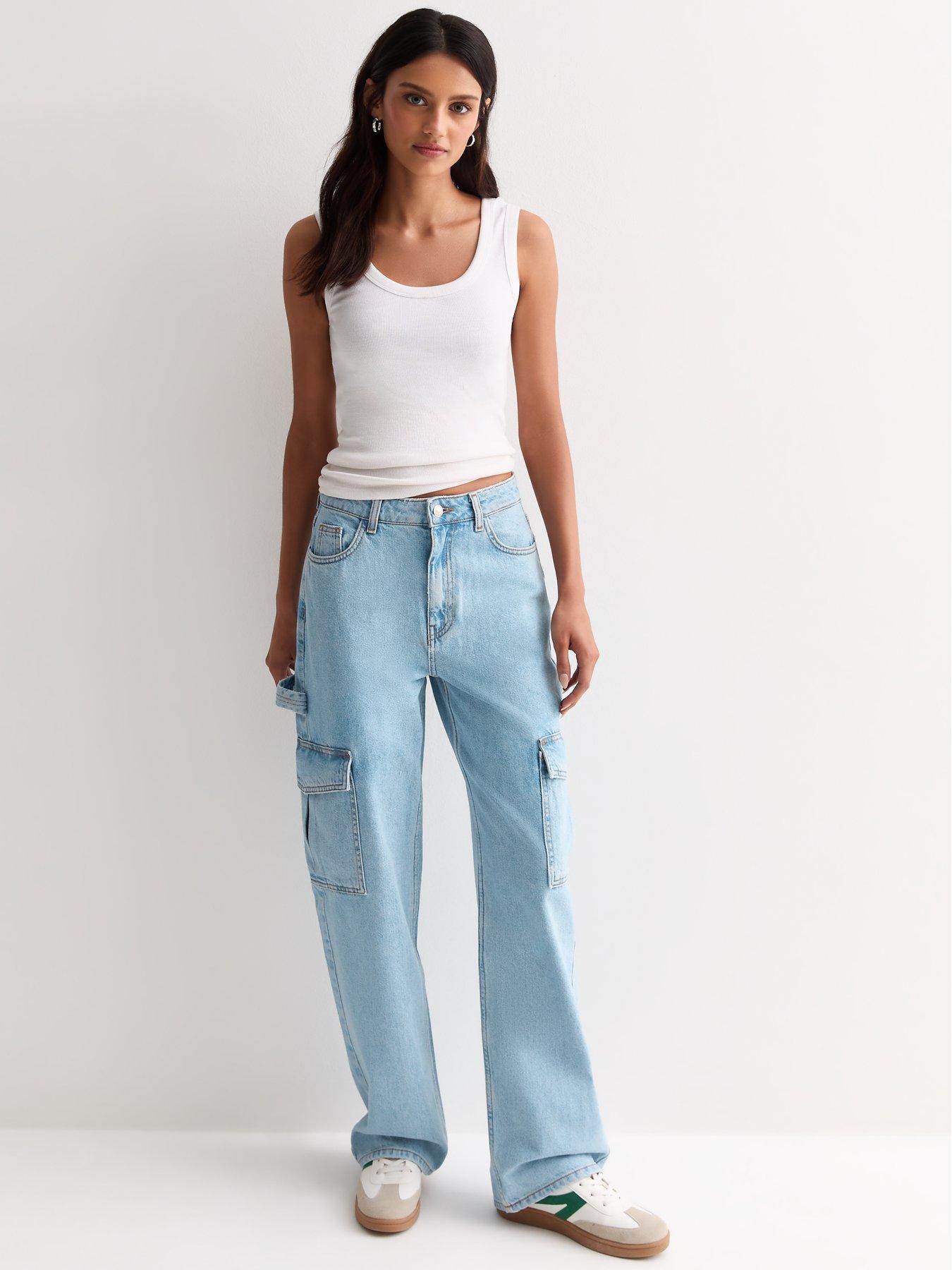 undefined Pale Blue High Waist Cargo Jeans