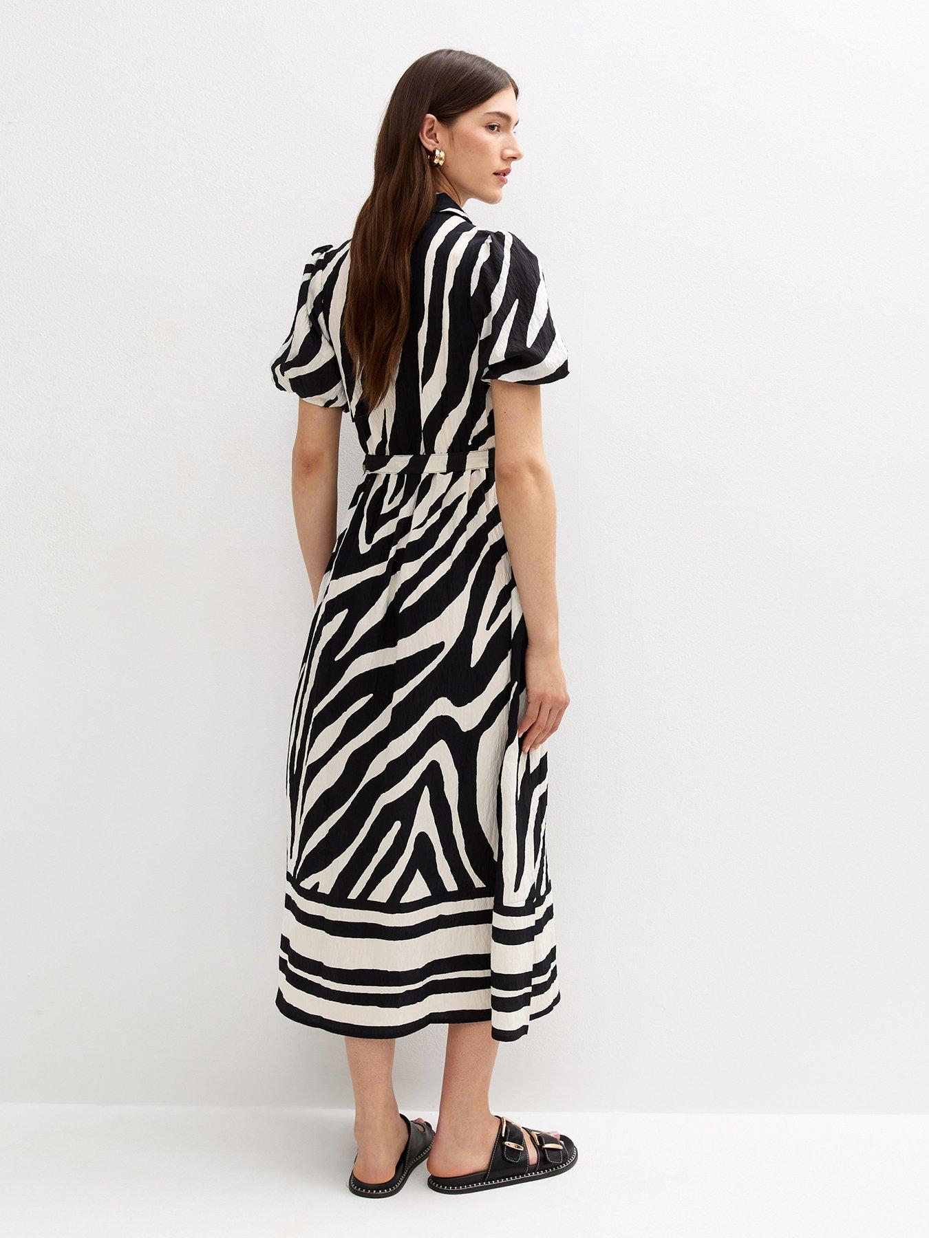  image of new-look-ziggy-zebra-puff-shirt-midi-black
