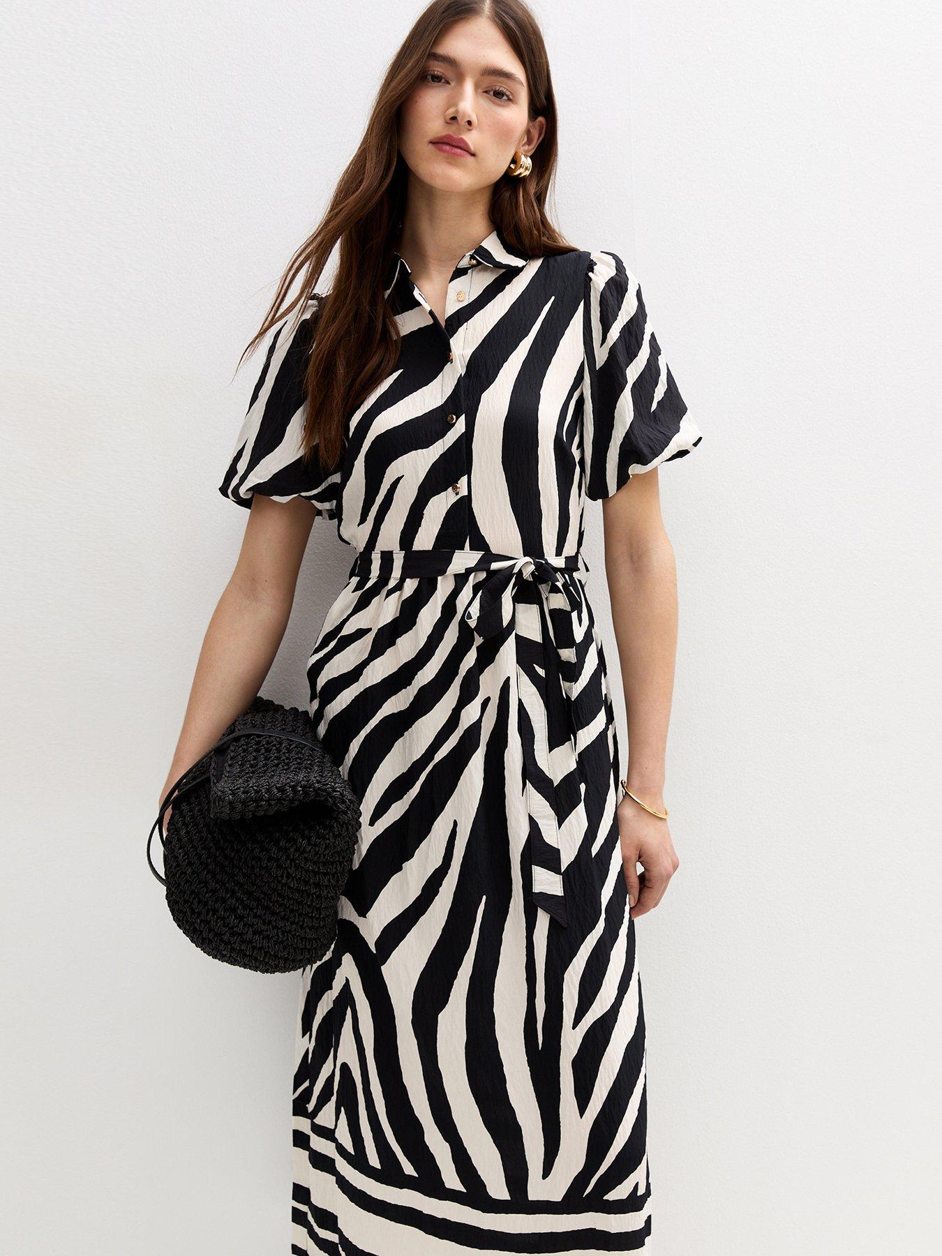  image of new-look-ziggy-zebra-puff-shirt-midi-black