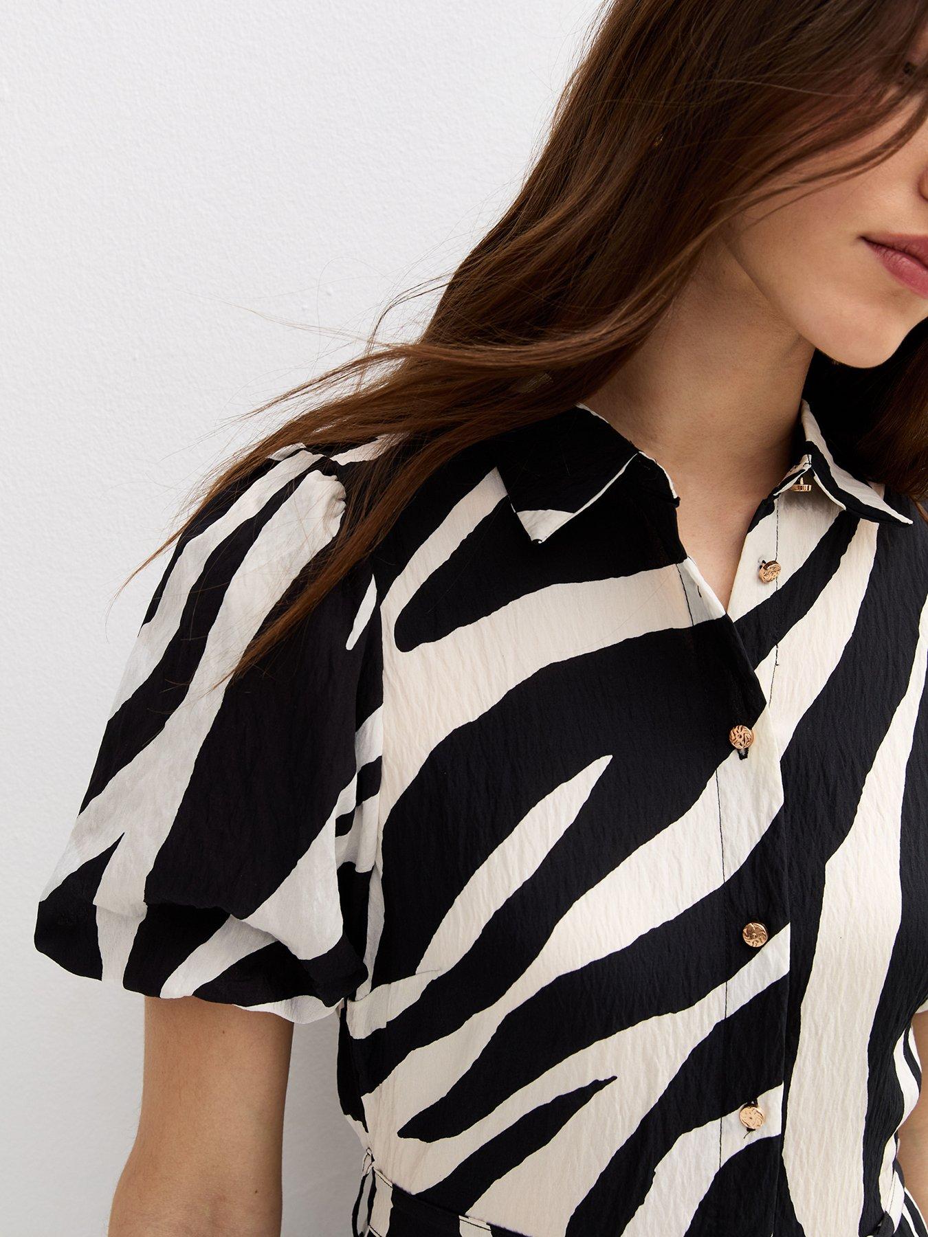  image of new-look-ziggy-zebra-puff-shirt-midi-black