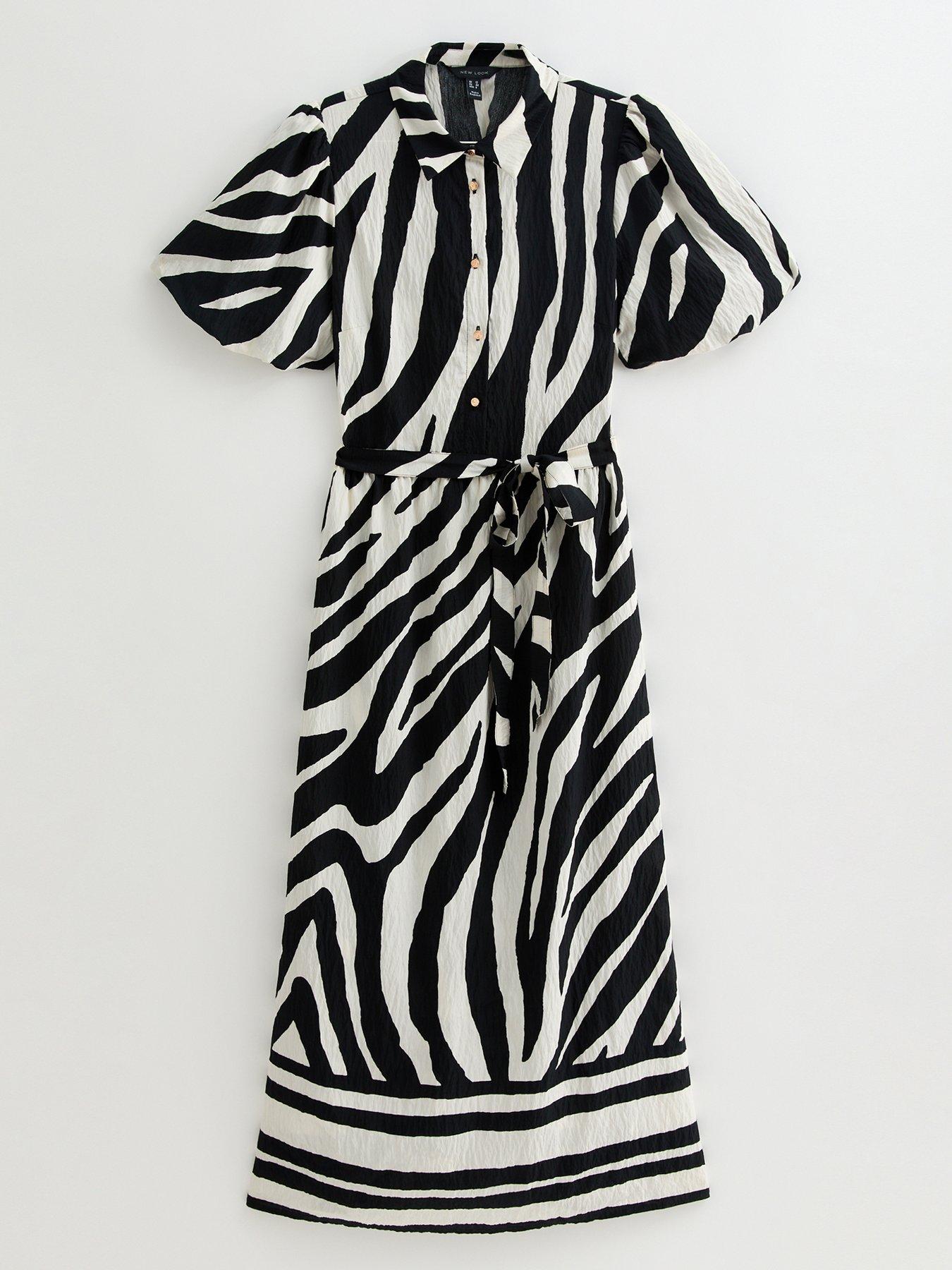  image of new-look-ziggy-zebra-puff-shirt-midi-black