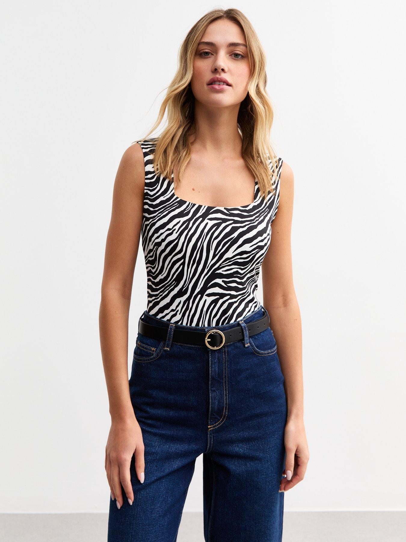  image of new-look-zebra-print-square-neck-bodysuit-black