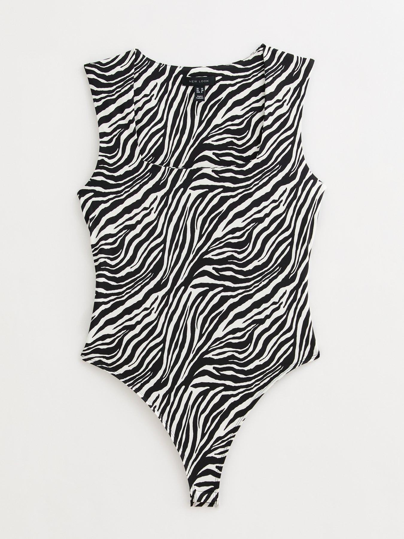  image of new-look-zebra-print-square-neck-bodysuit-black
