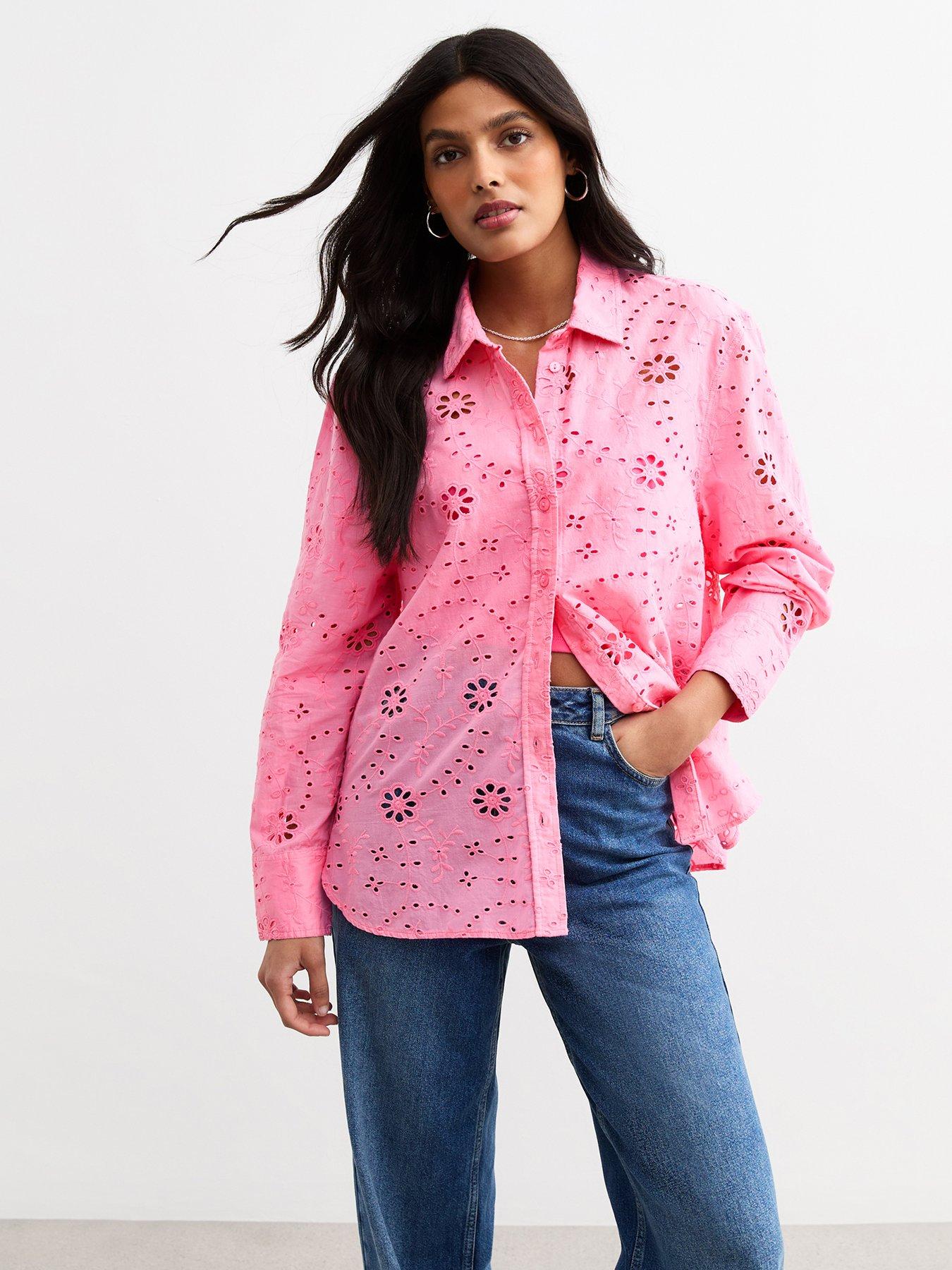 undefined Pink Broderie Anglaise Long Sleeve Shirt
