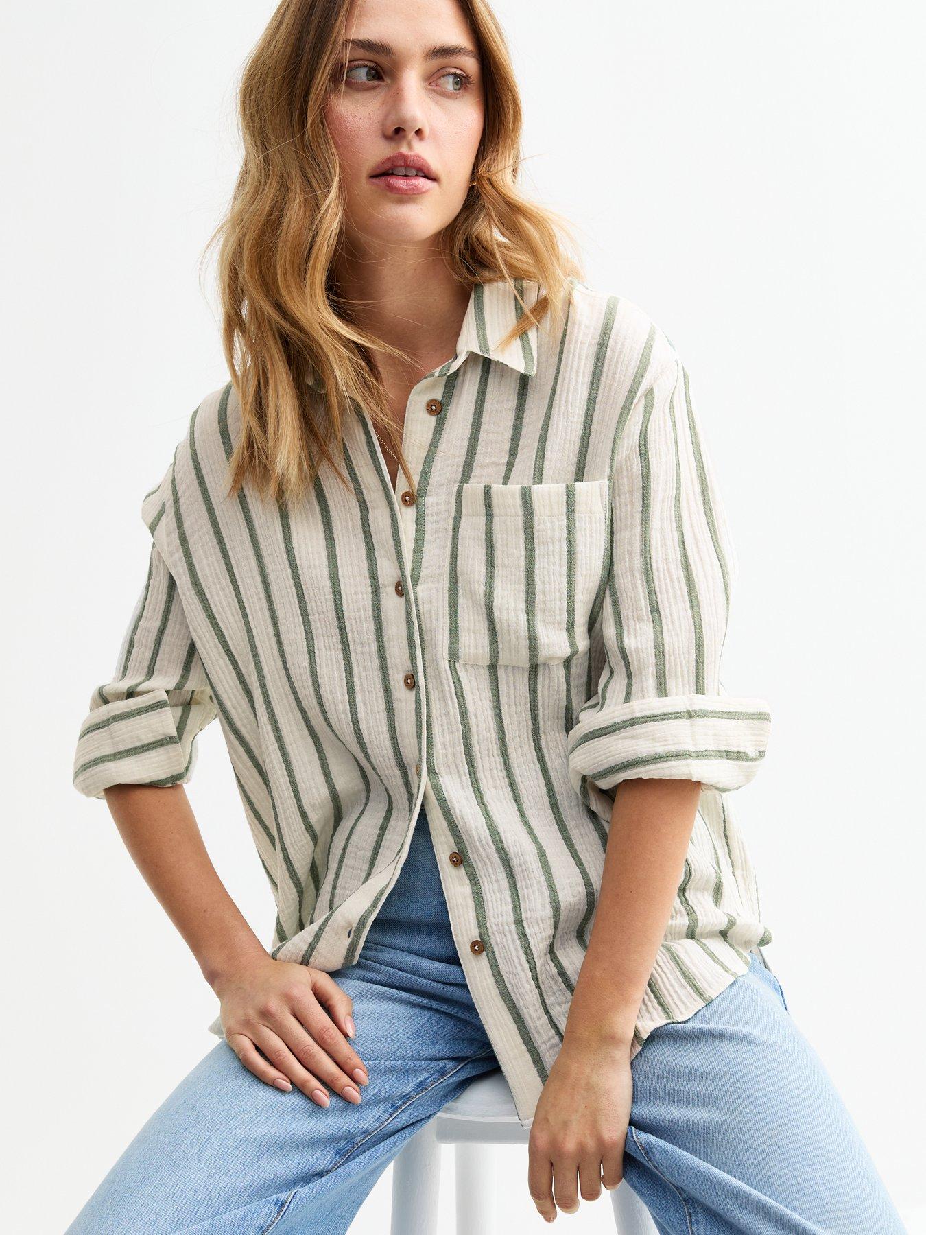 new-look-striped-double-cloth-muslin-shirt-green