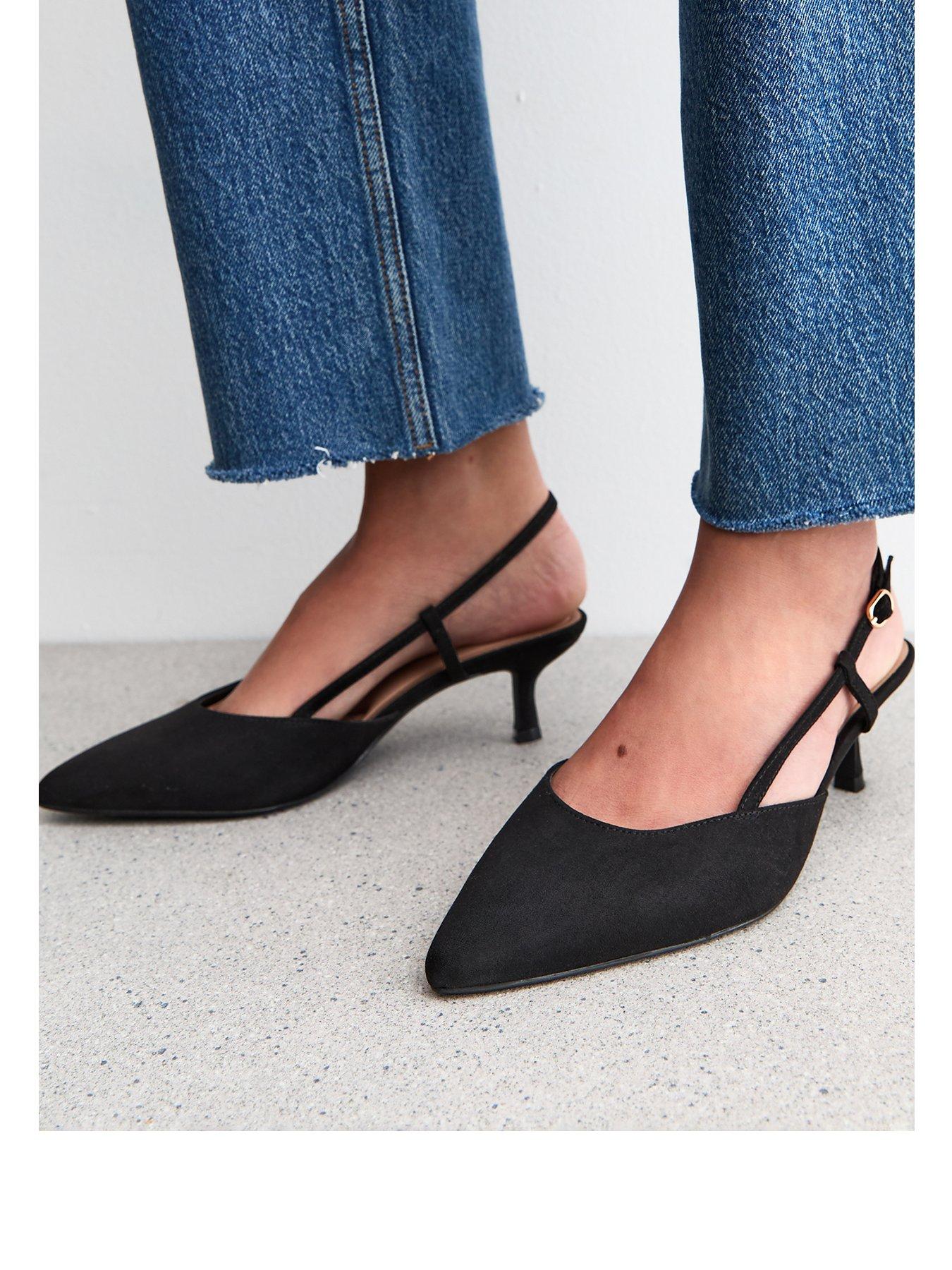  image of new-look-wide-fit-black-faux-suede-slingback-court-shoes