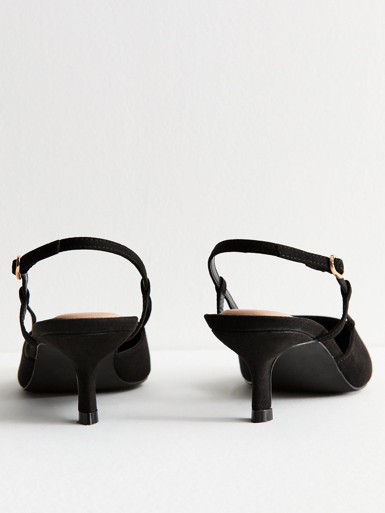 image of new-look-wide-fit-black-faux-suede-slingback-court-shoes