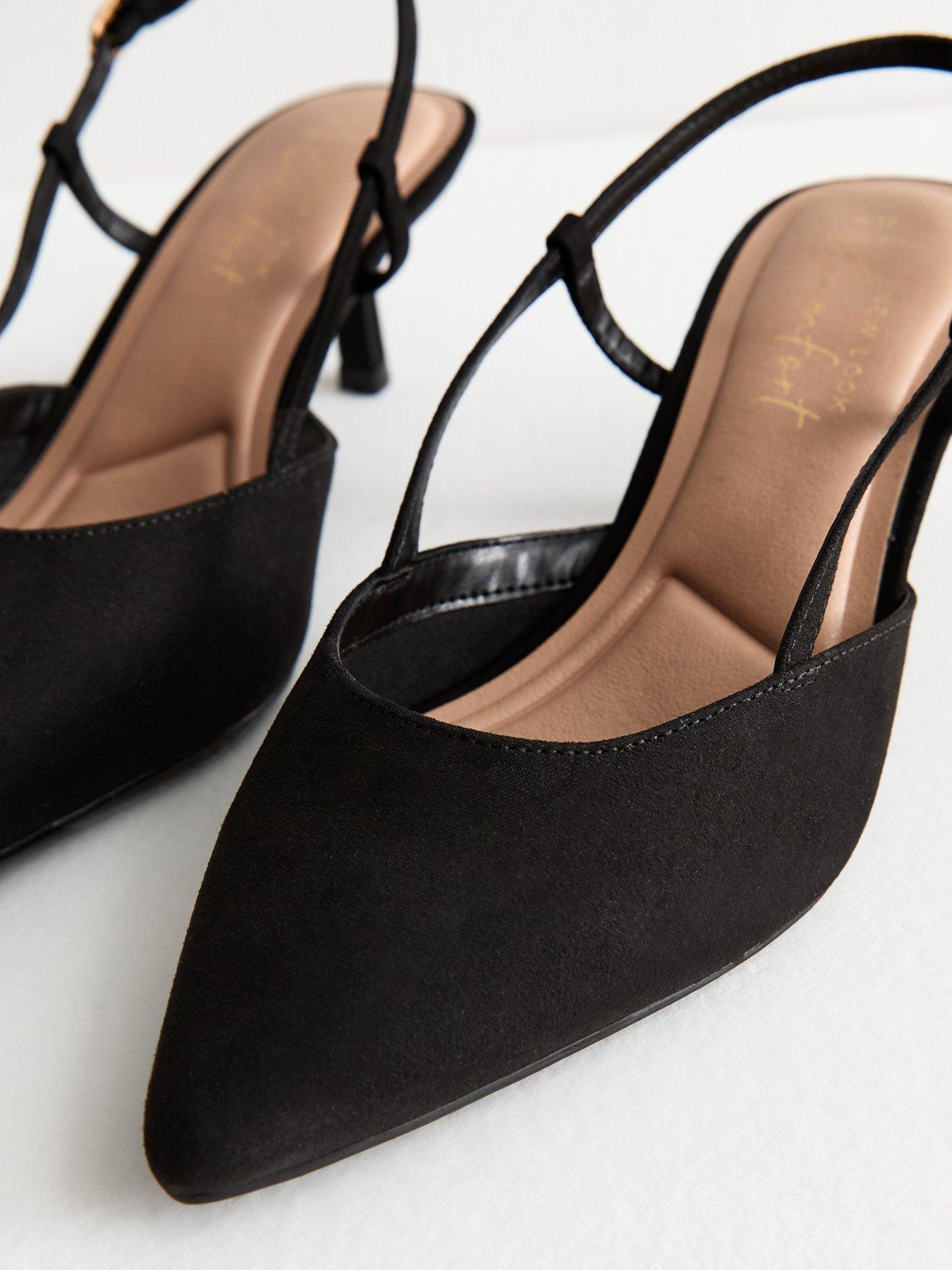  image of new-look-wide-fit-black-faux-suede-slingback-court-shoes