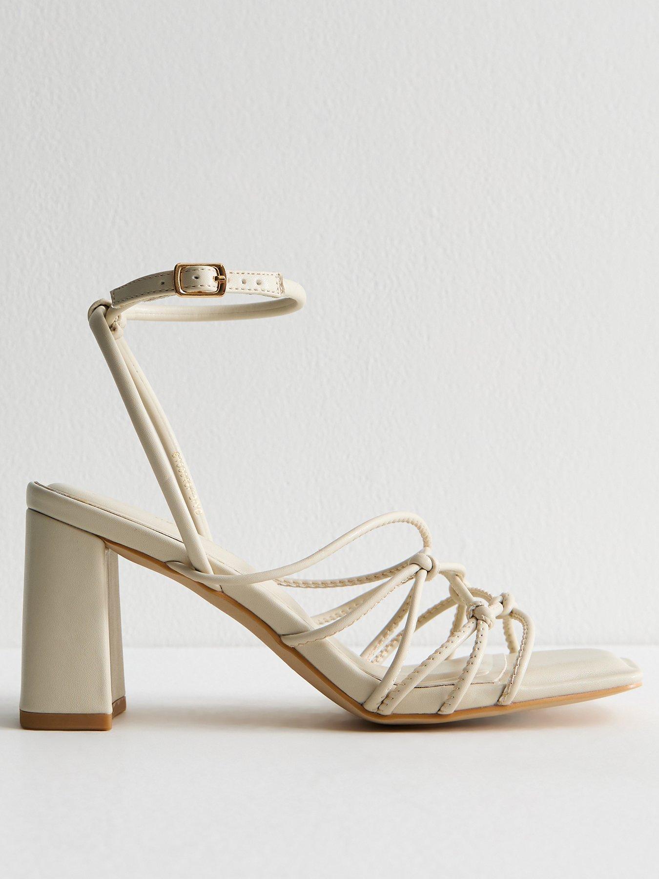 New Look Off White Faux Leather Knotted Strap Block Heel Sandals