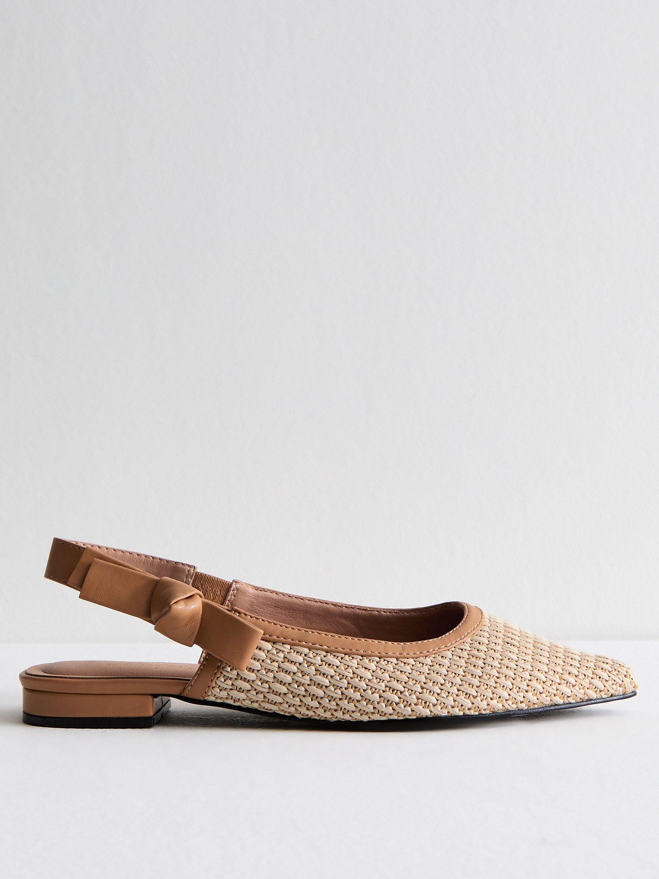 undefined Cream Raffia Look Slingback Flat Pumps