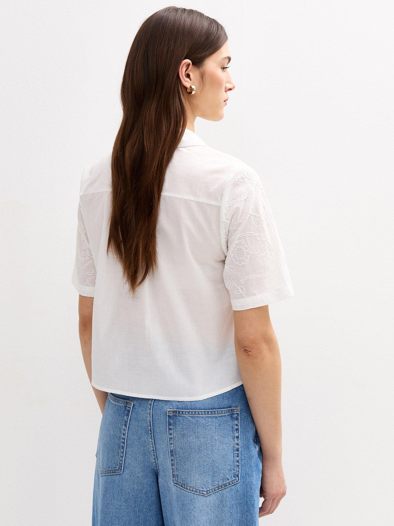  image of new-look-floral-jacquard-embroidered-short-sleeve-shirt-white
