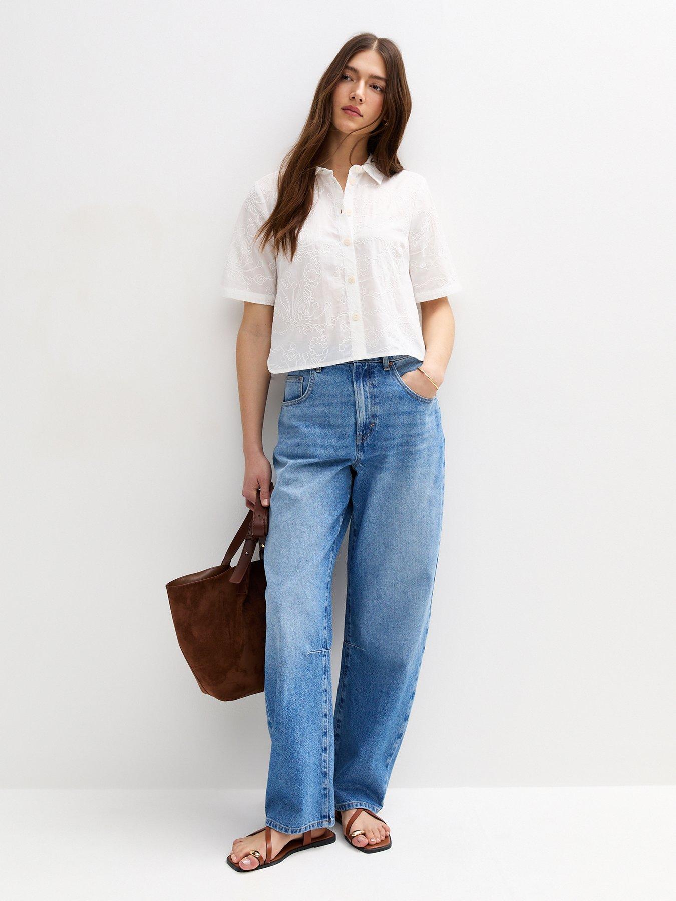  image of new-look-floral-jacquard-embroidered-short-sleeve-shirt-white