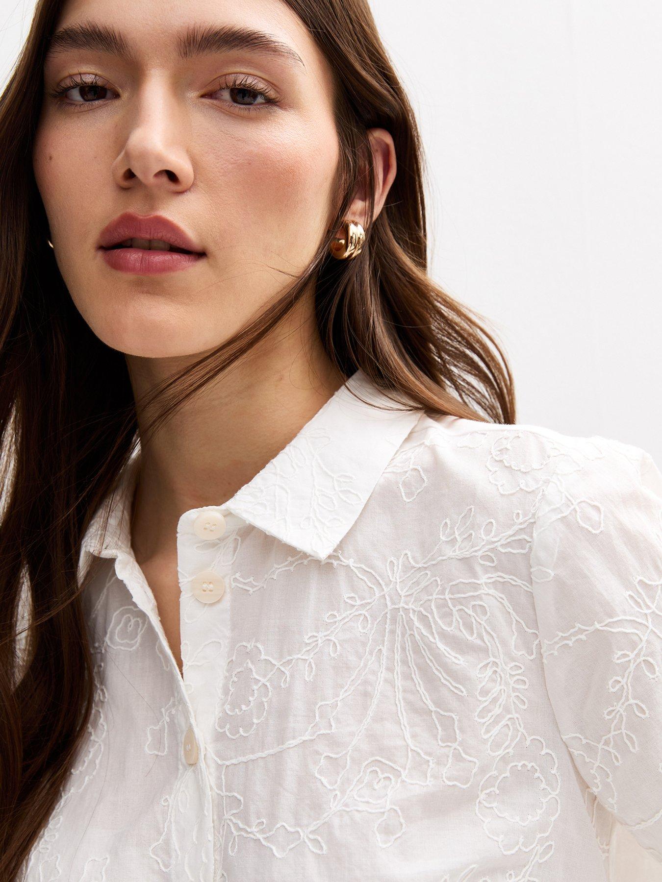  image of new-look-floral-jacquard-embroidered-short-sleeve-shirt-white