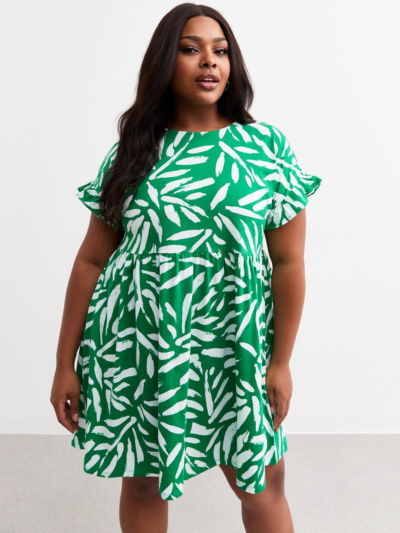 new-look-curves-green-printed-jersey-mini-dress