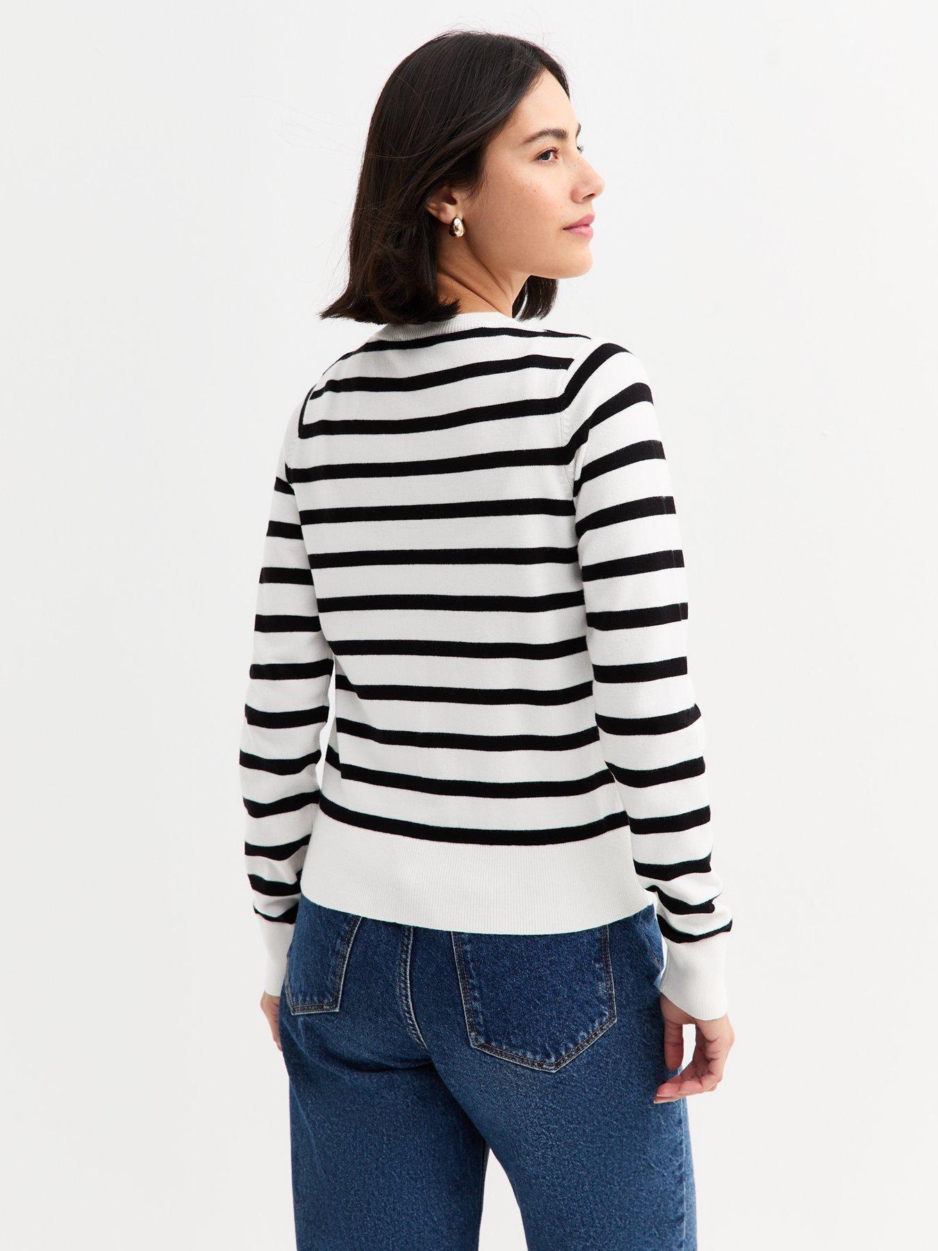  image of new-look-white-striped-crew-neck-cardigan