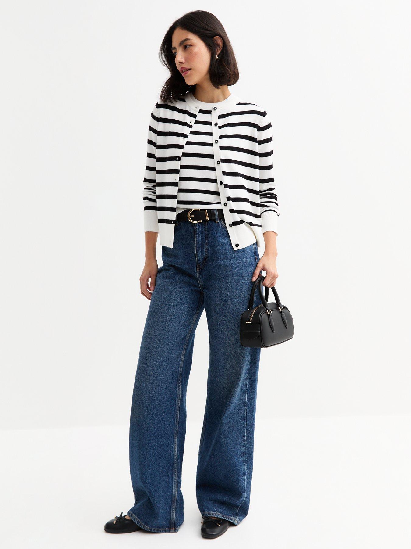  image of new-look-white-striped-crew-neck-cardigan