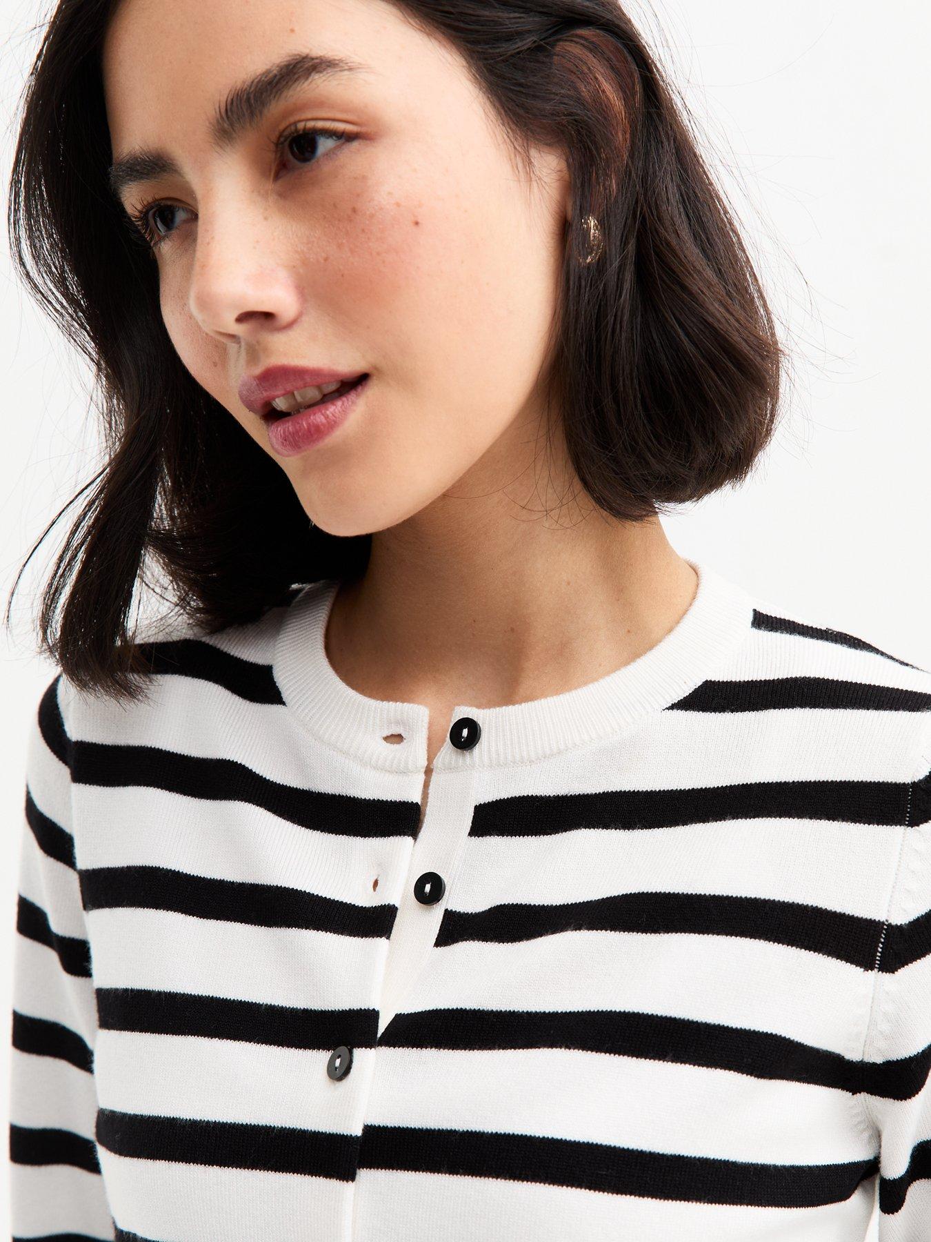  image of new-look-white-striped-crew-neck-cardigan