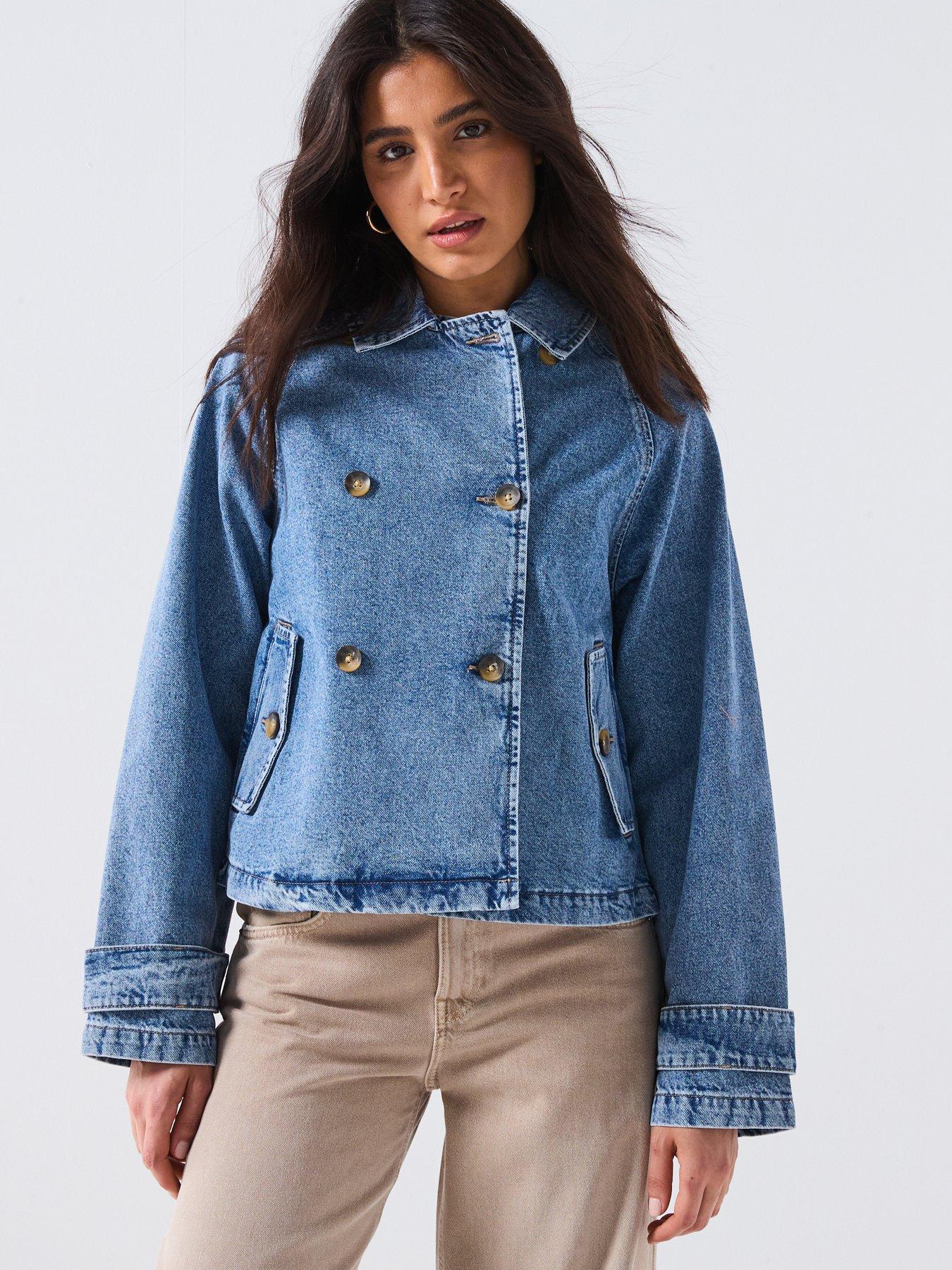 front image of only-short-denim-trench-jacket-blue
