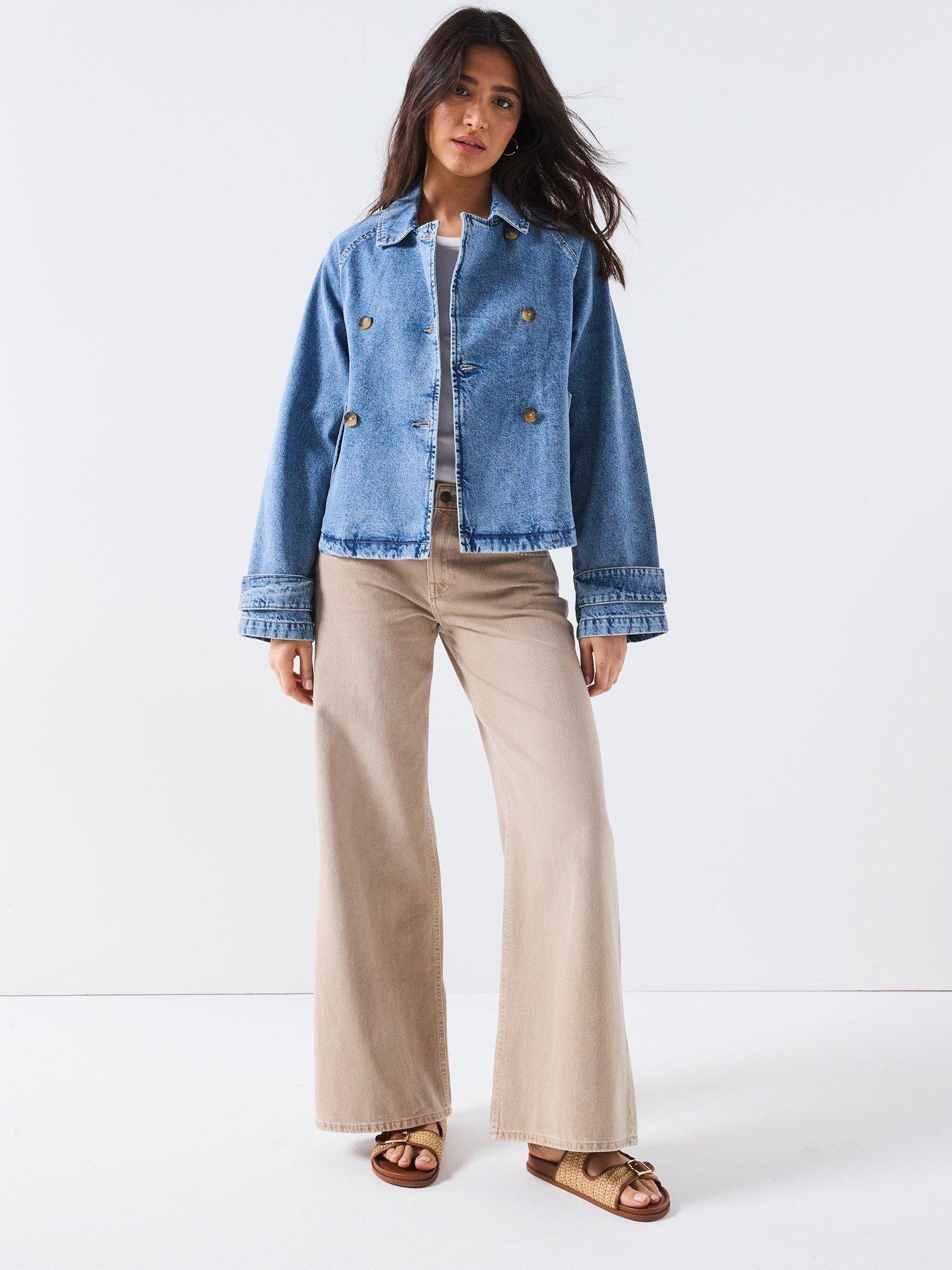 image of only-short-denim-trench-jacket-blue