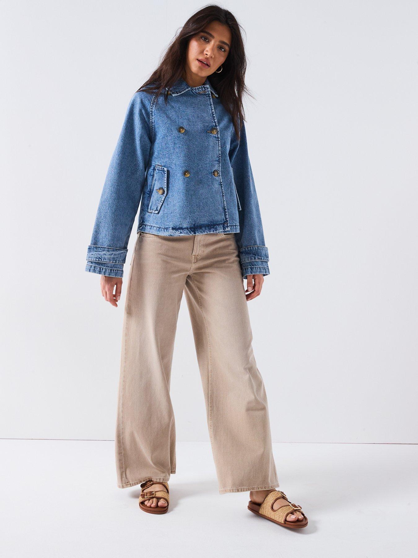  image of only-short-denim-trench-jacket-blue