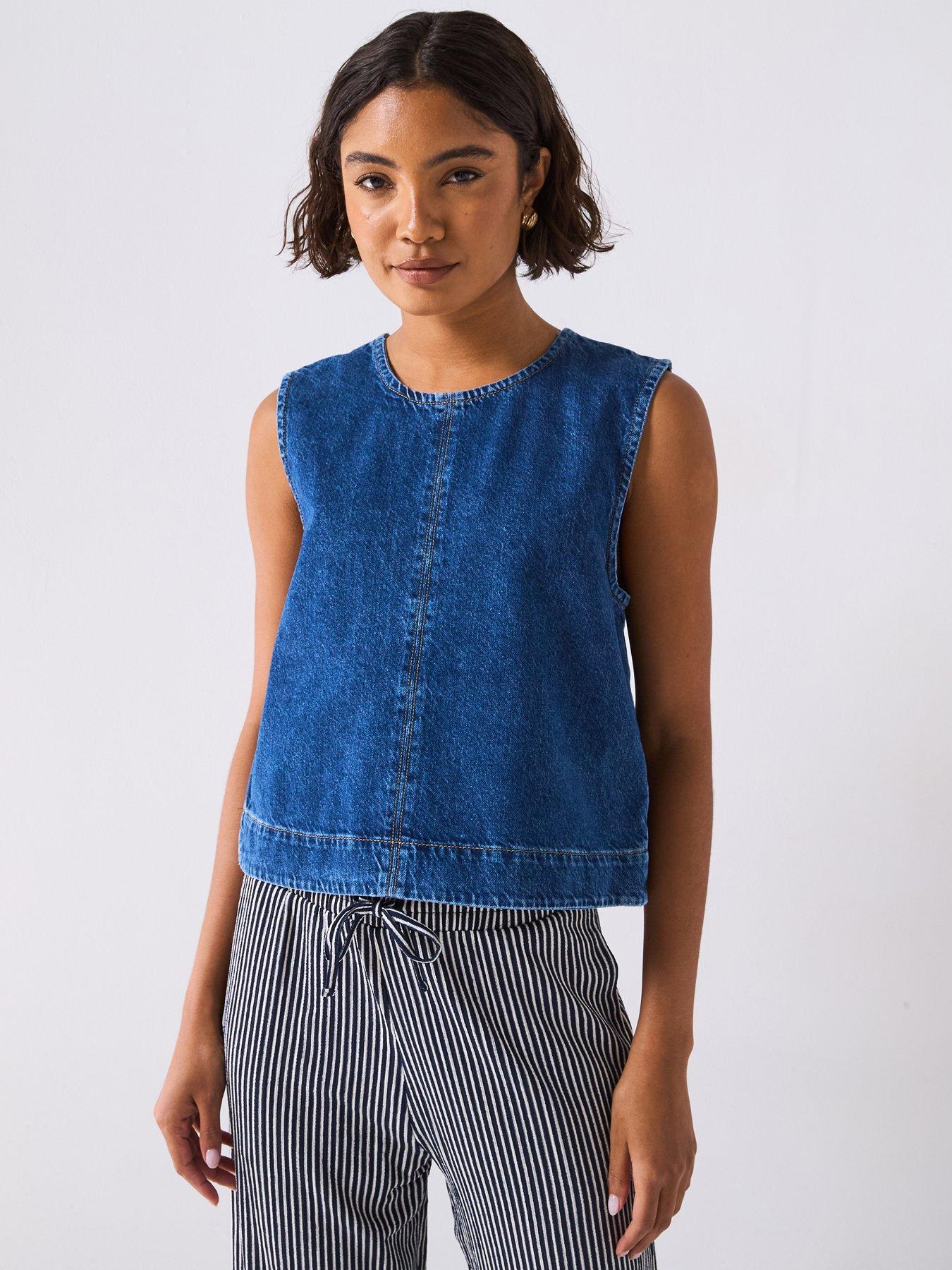 undefined Round Neck Denim Top - Blue