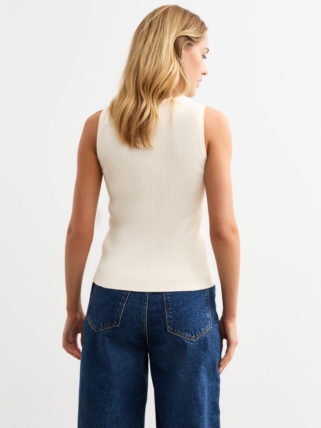  image of new-look-rib-knitted-button-up-vest-cream
