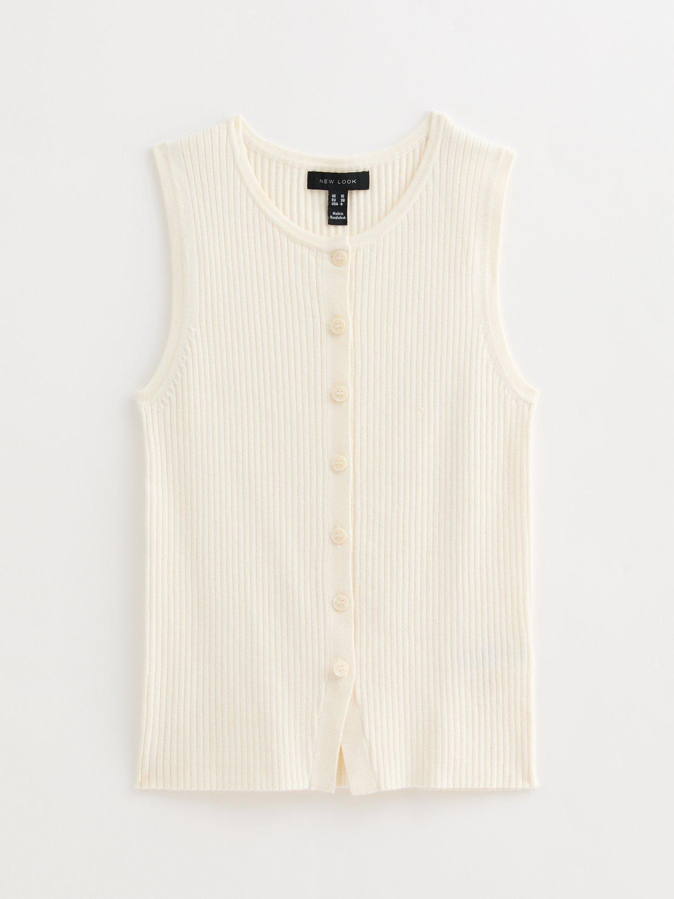  image of new-look-rib-knitted-button-up-vest-cream