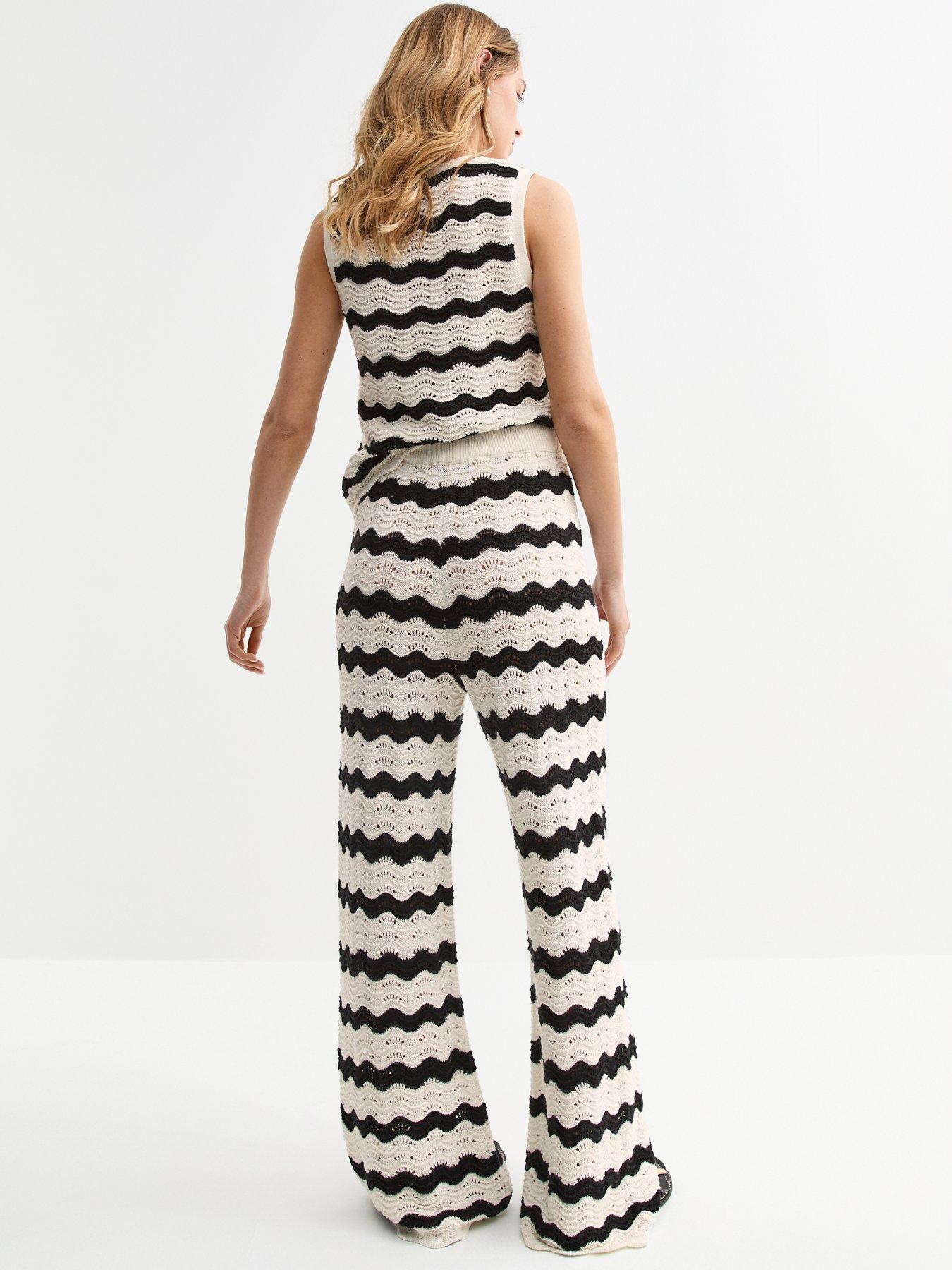  image of new-look-wavey-open-knit-wide-leg-trousers-black