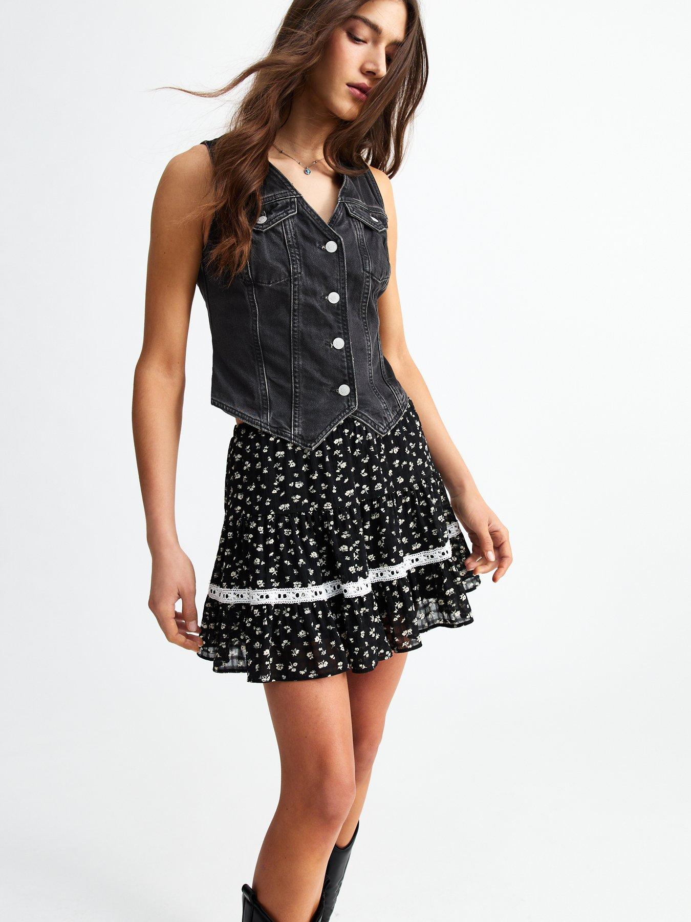 undefined Floral Tiered Mini Skirt - Black