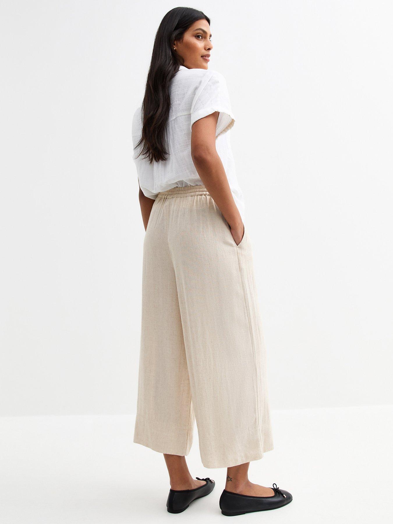  image of new-look-louis-linen-crop-trousers-beige