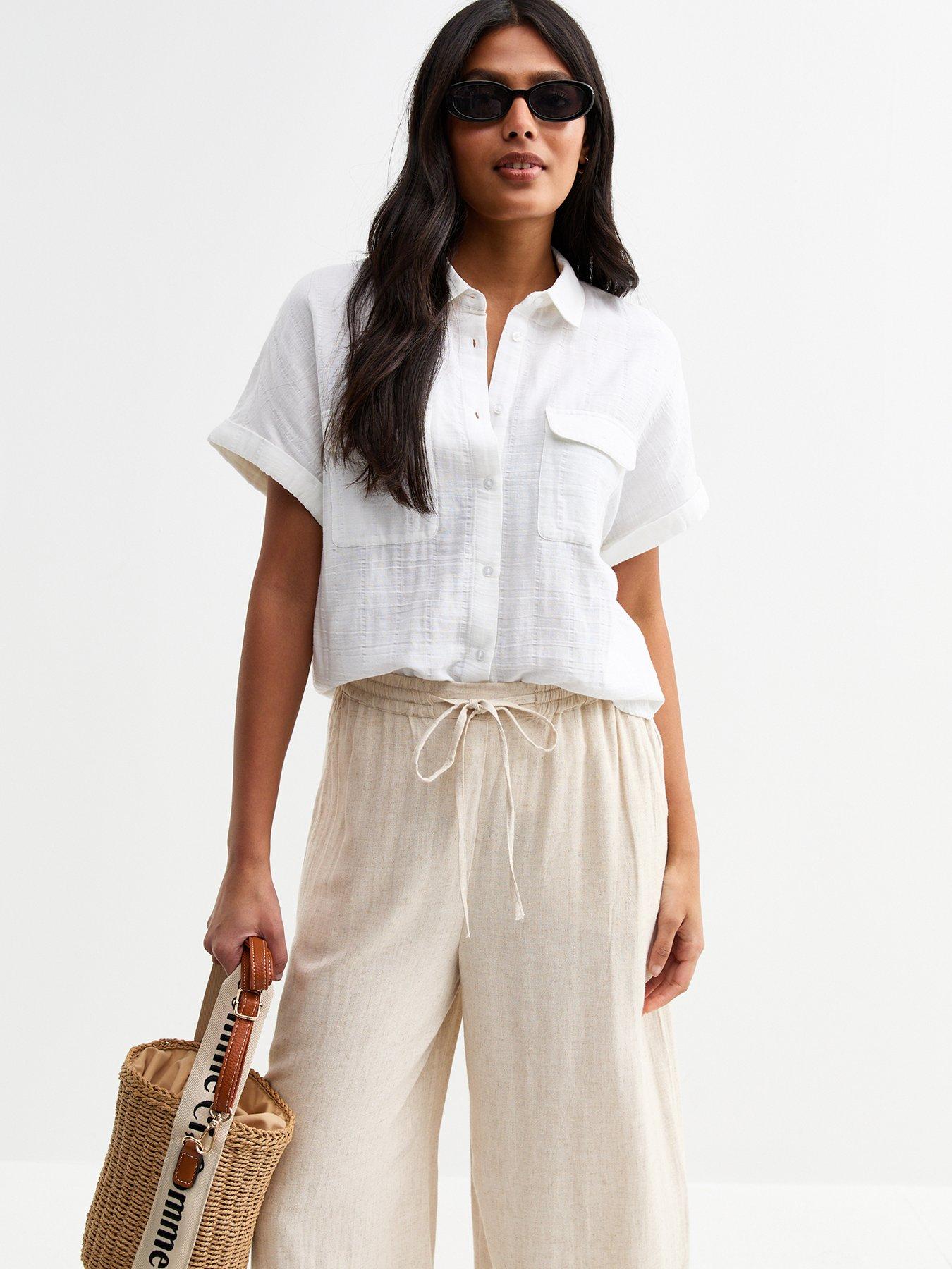 New Look Louis Linen Crop Trousers Beige Littlewoods
