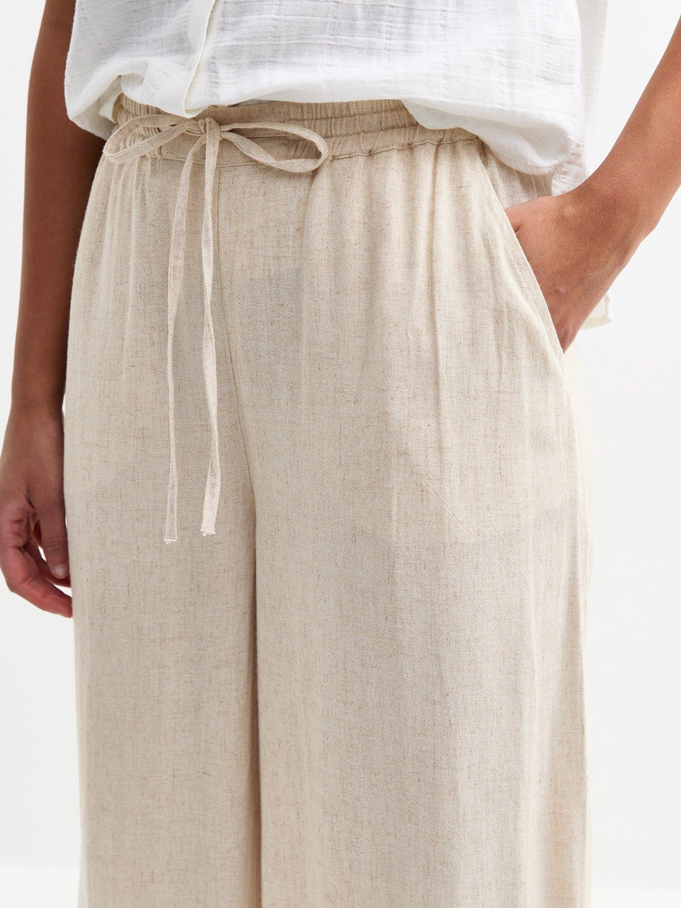  image of new-look-louis-linen-crop-trousers-beige