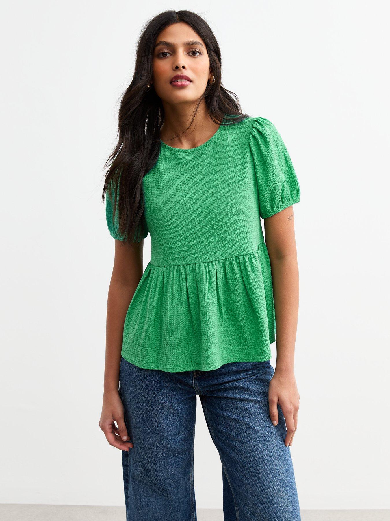  image of new-look-green-crinkled-jersey-tie-back-peplum-top