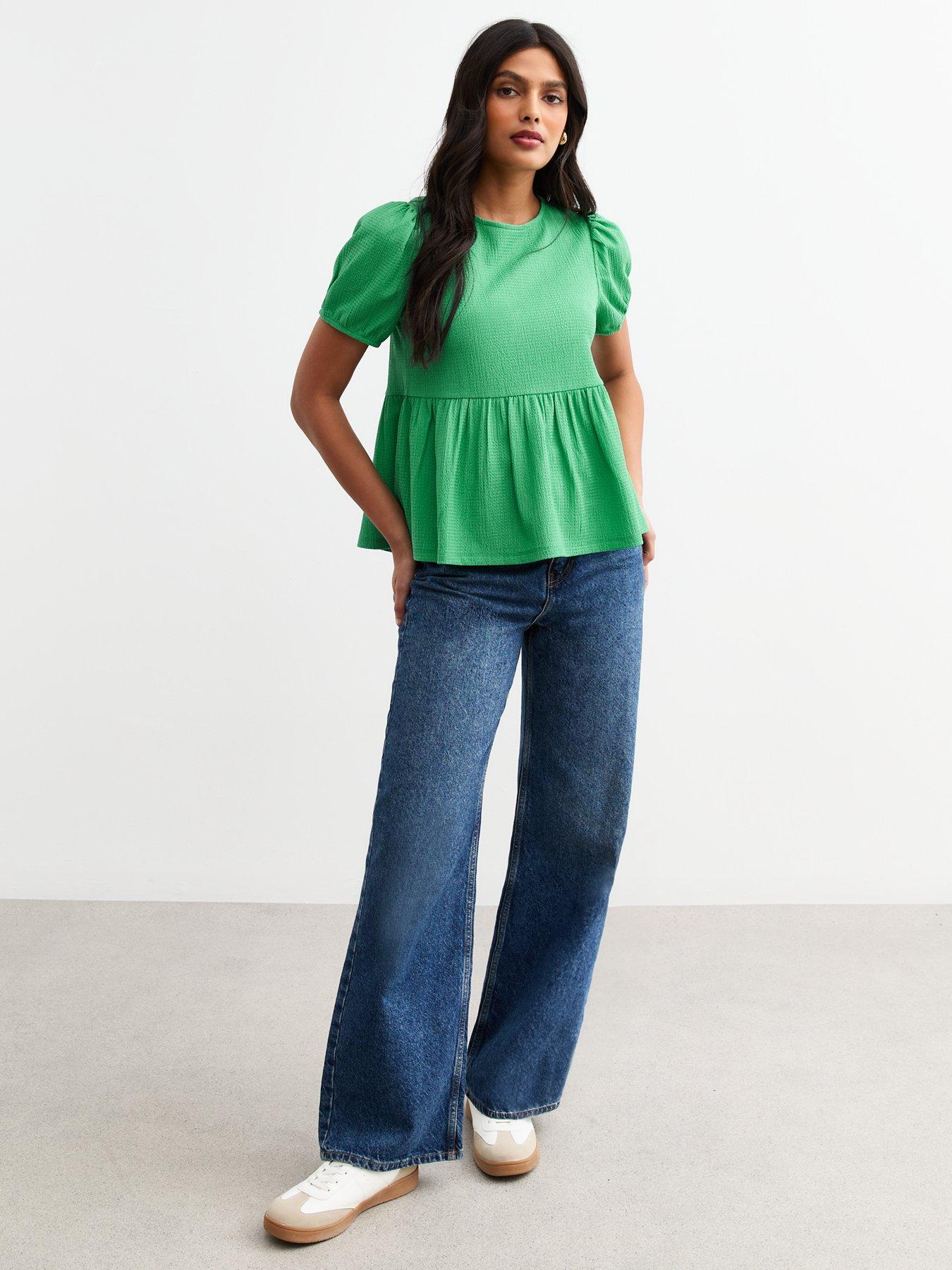  image of new-look-green-crinkled-jersey-tie-back-peplum-top