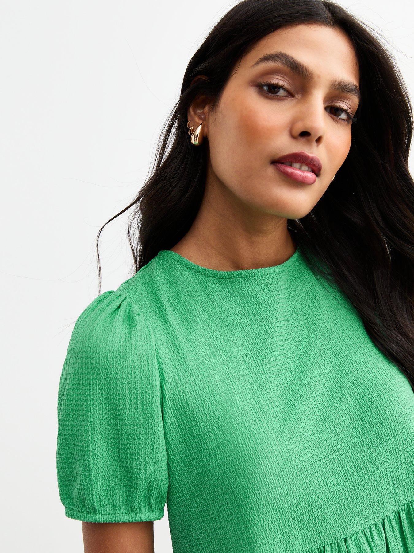  image of new-look-green-crinkled-jersey-tie-back-peplum-top