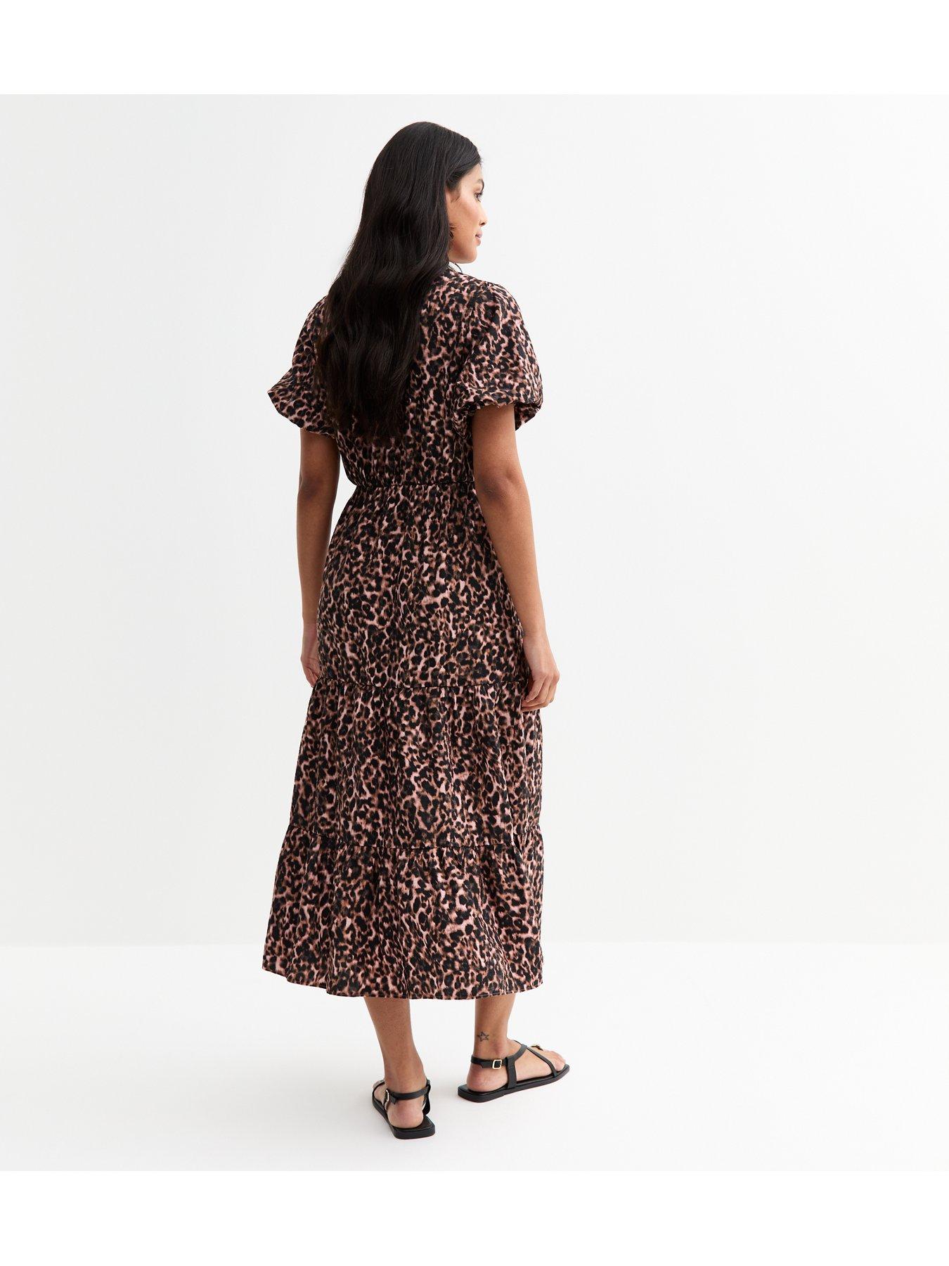  image of new-look-lia-leopard-tier-wrap-midi-brown