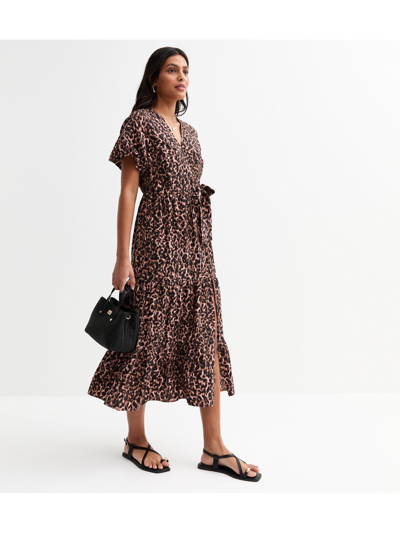  image of new-look-lia-leopard-tier-wrap-midi-brown