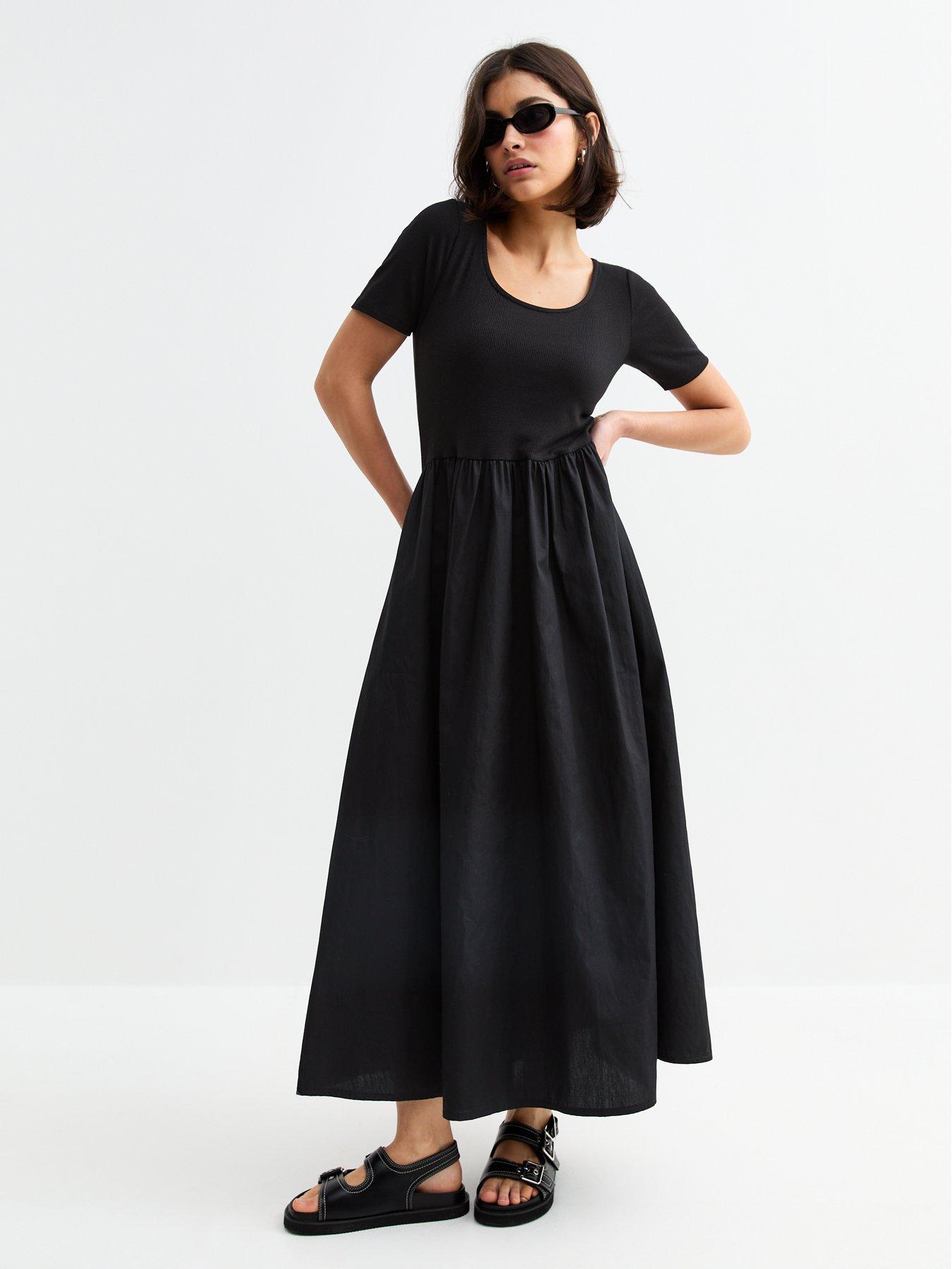 new-look-black-2-in-1-poplin-skirt-midi-dress