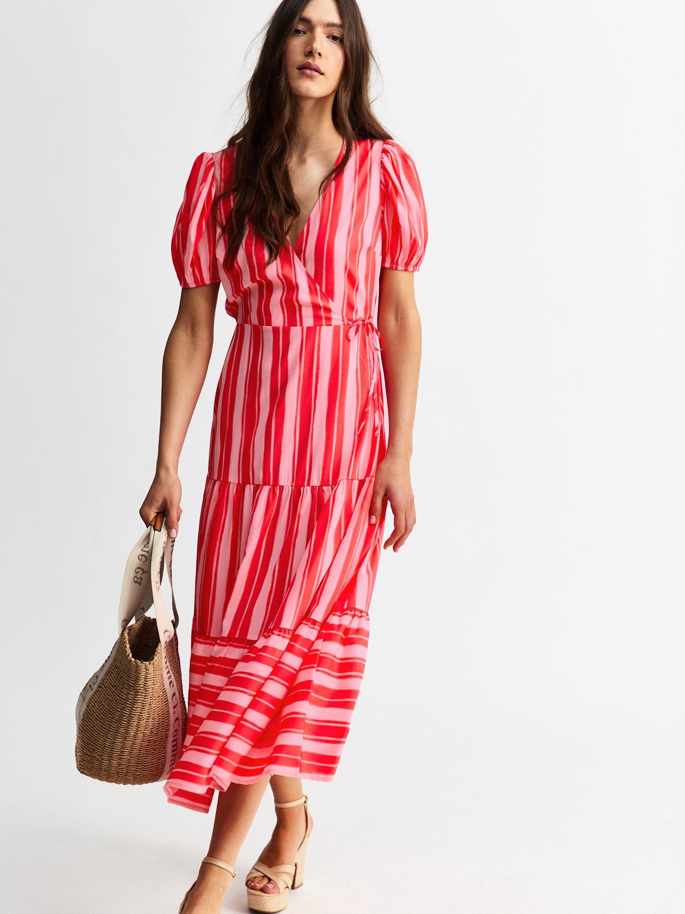 new-look-pink-striped-wrap-midi-dress