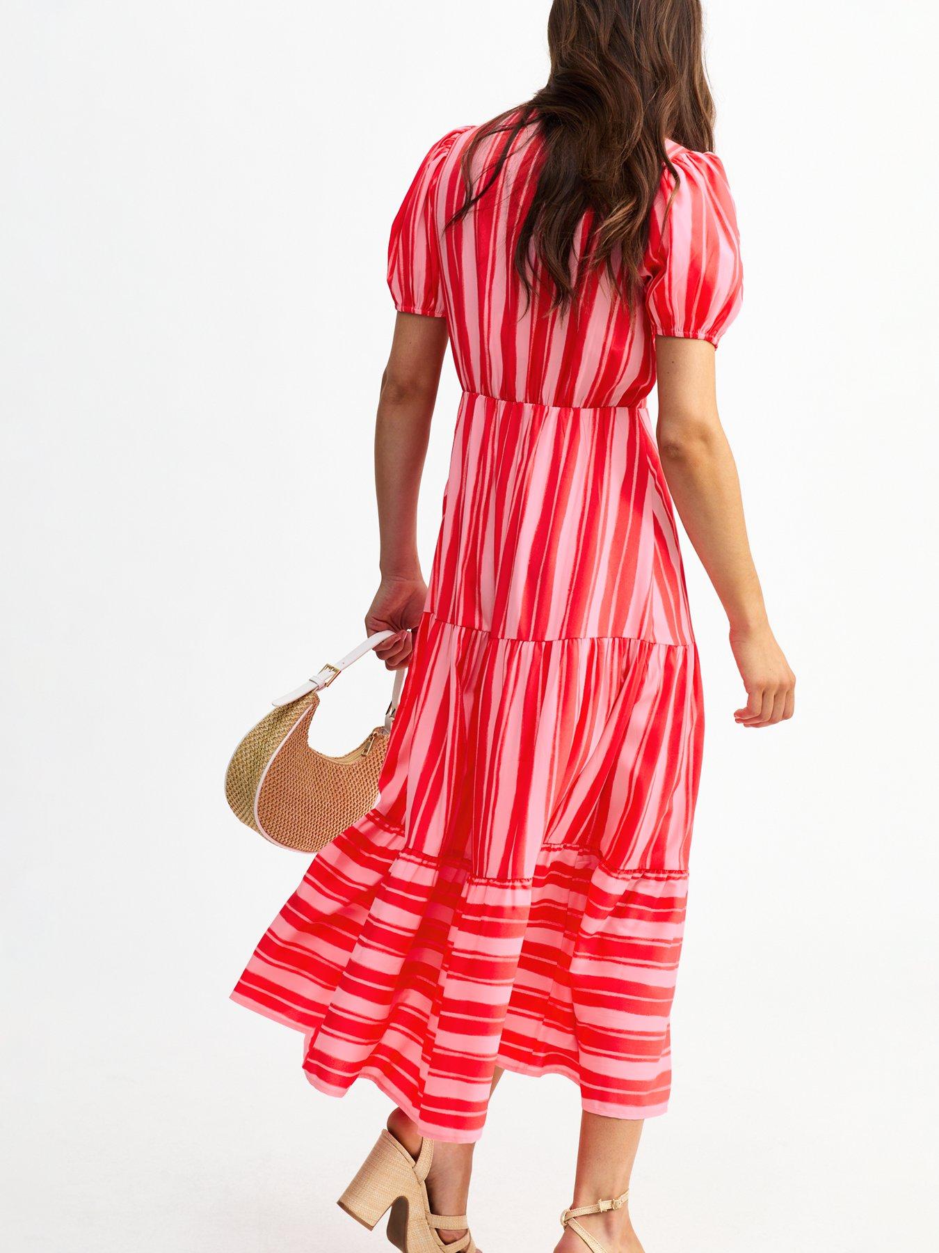  image of new-look-pink-striped-wrap-midi-dress