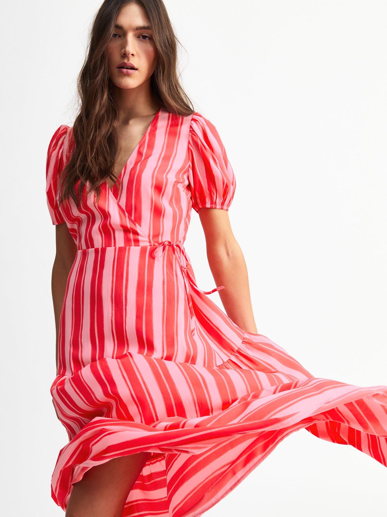  image of new-look-pink-striped-wrap-midi-dress