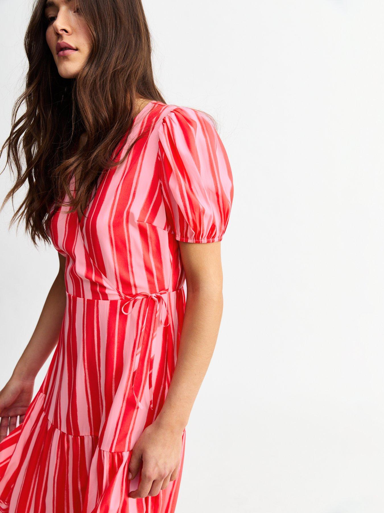  image of new-look-pink-striped-wrap-midi-dress