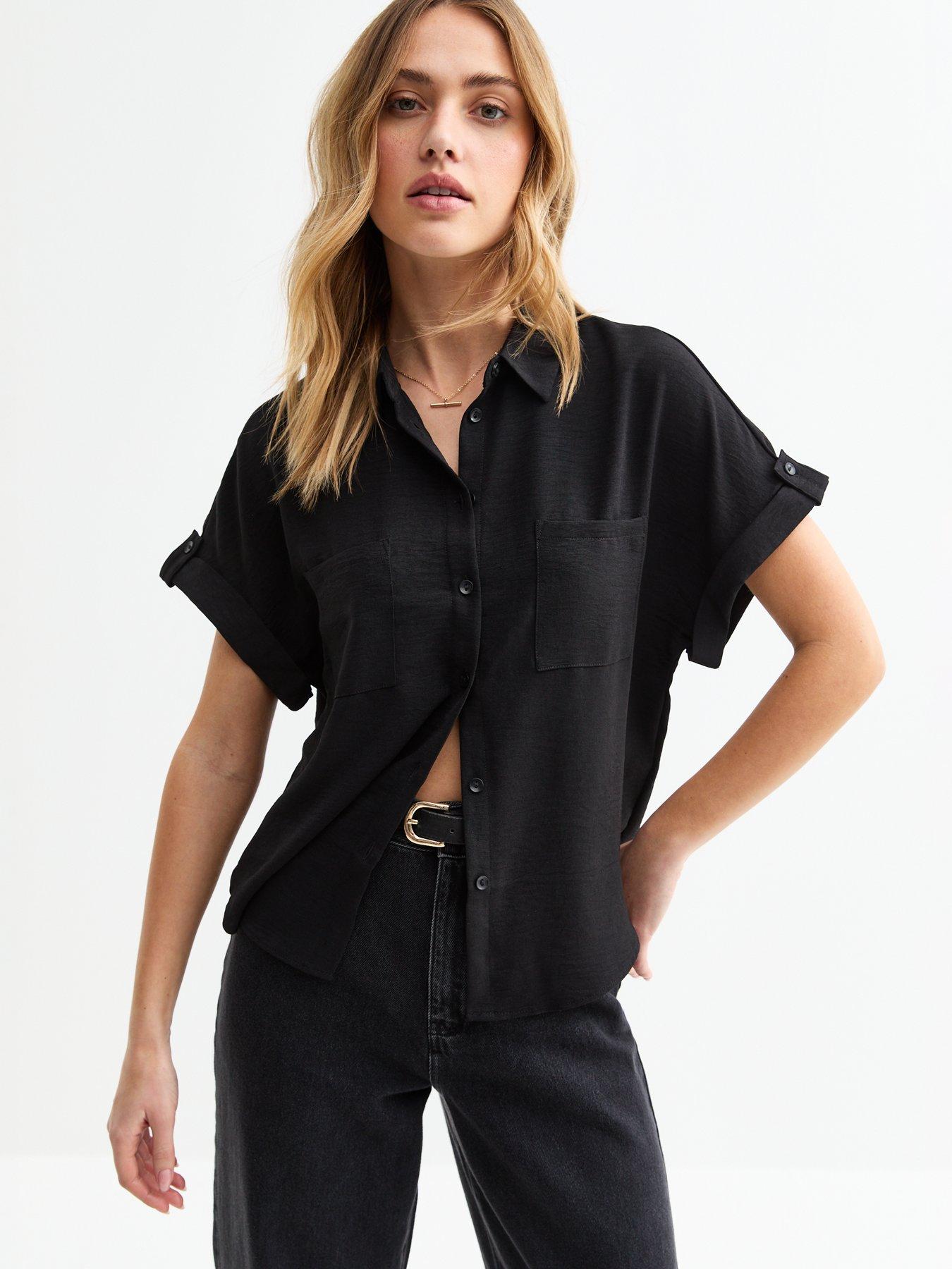 new-look-black-double-chest-pocket-shirt