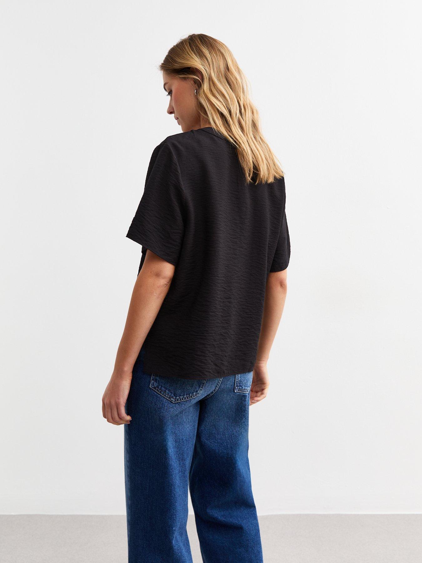  image of new-look-black-v-neck-button-up-top