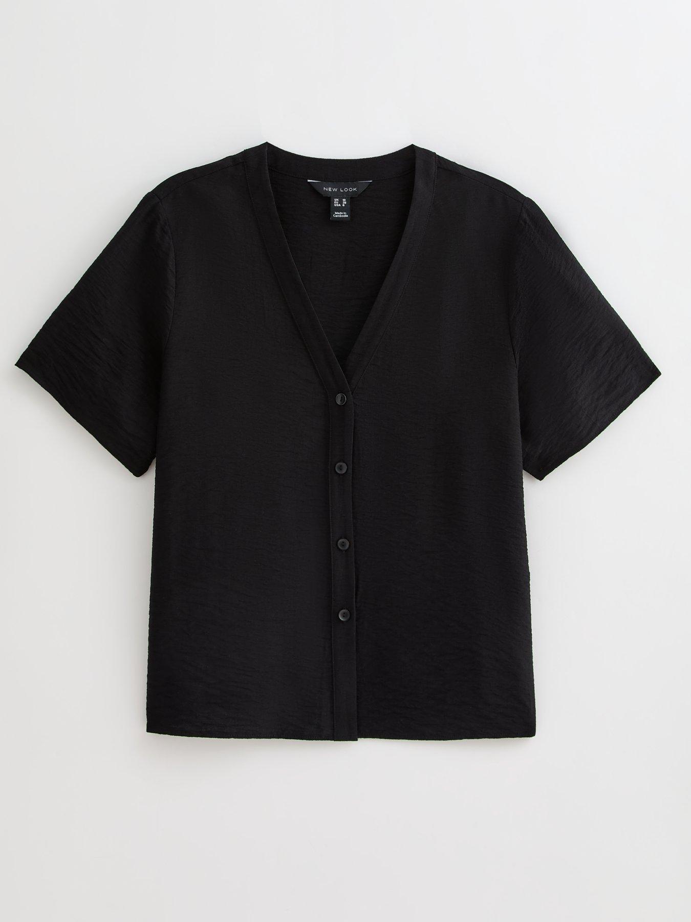  image of new-look-black-v-neck-button-up-top