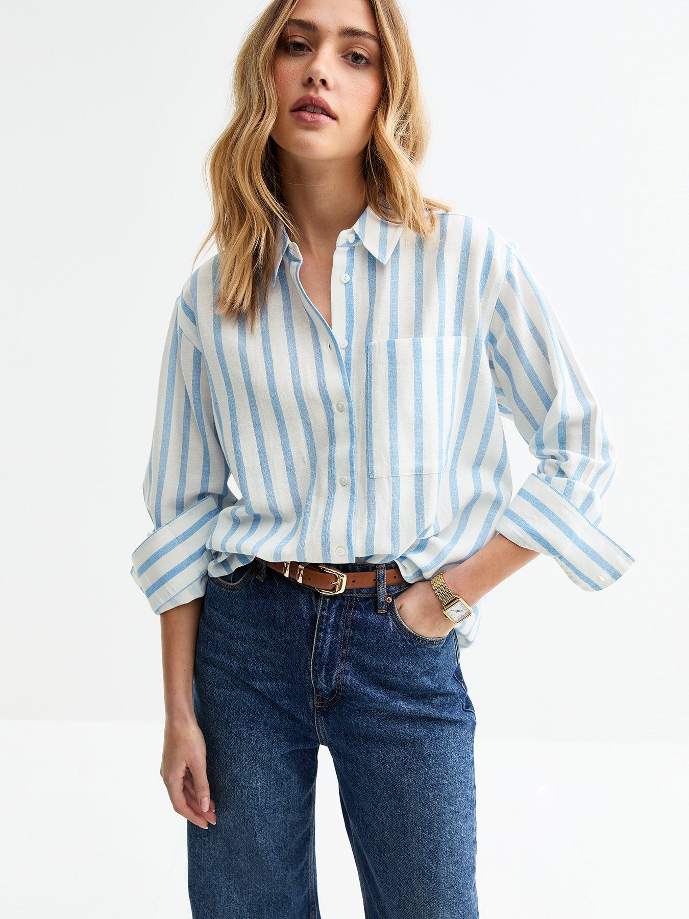  image of new-look-blue-striped-long-sleeve-shirt
