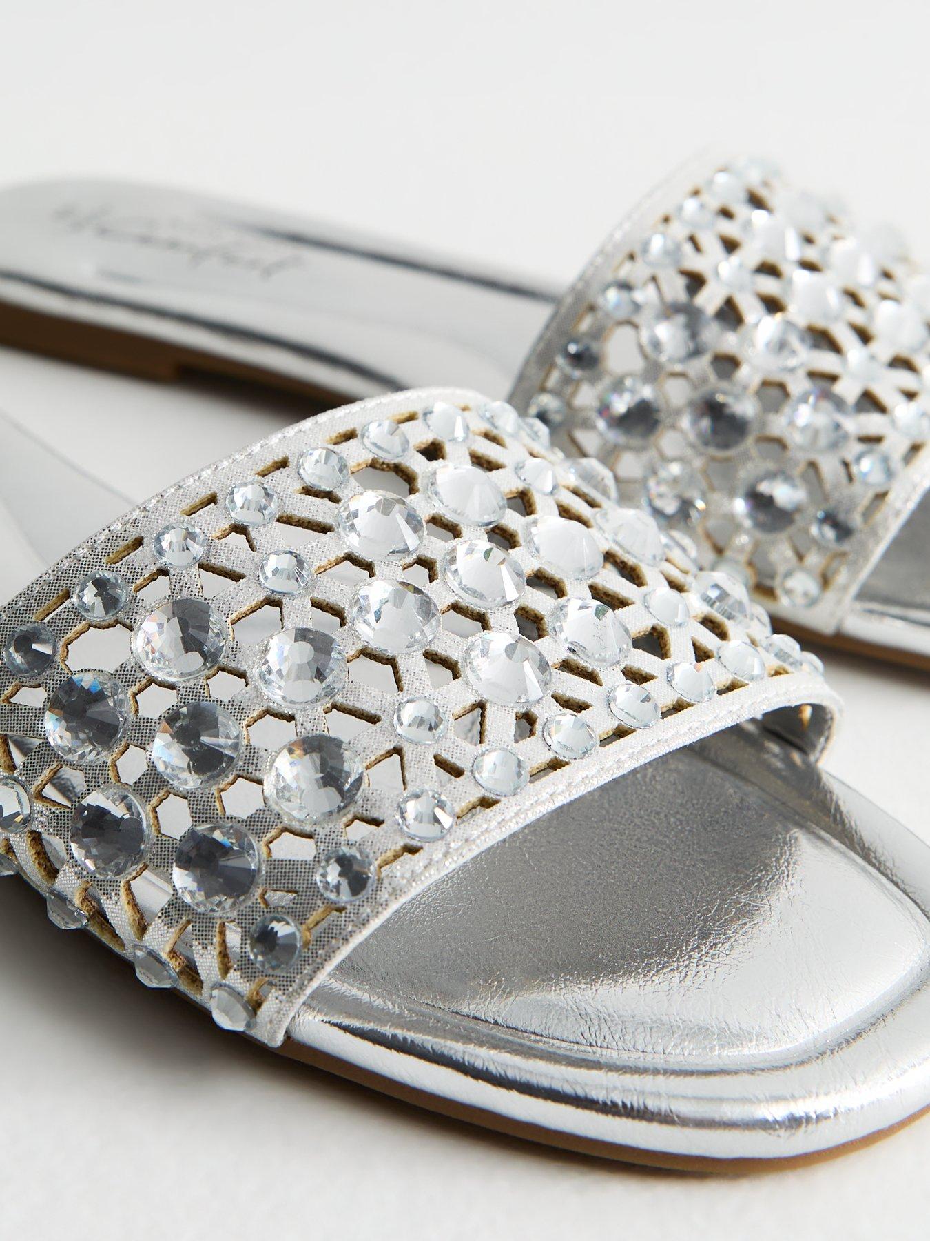  image of new-look-wide-fit-silver-faux-leather-diamante-embellished-sandals