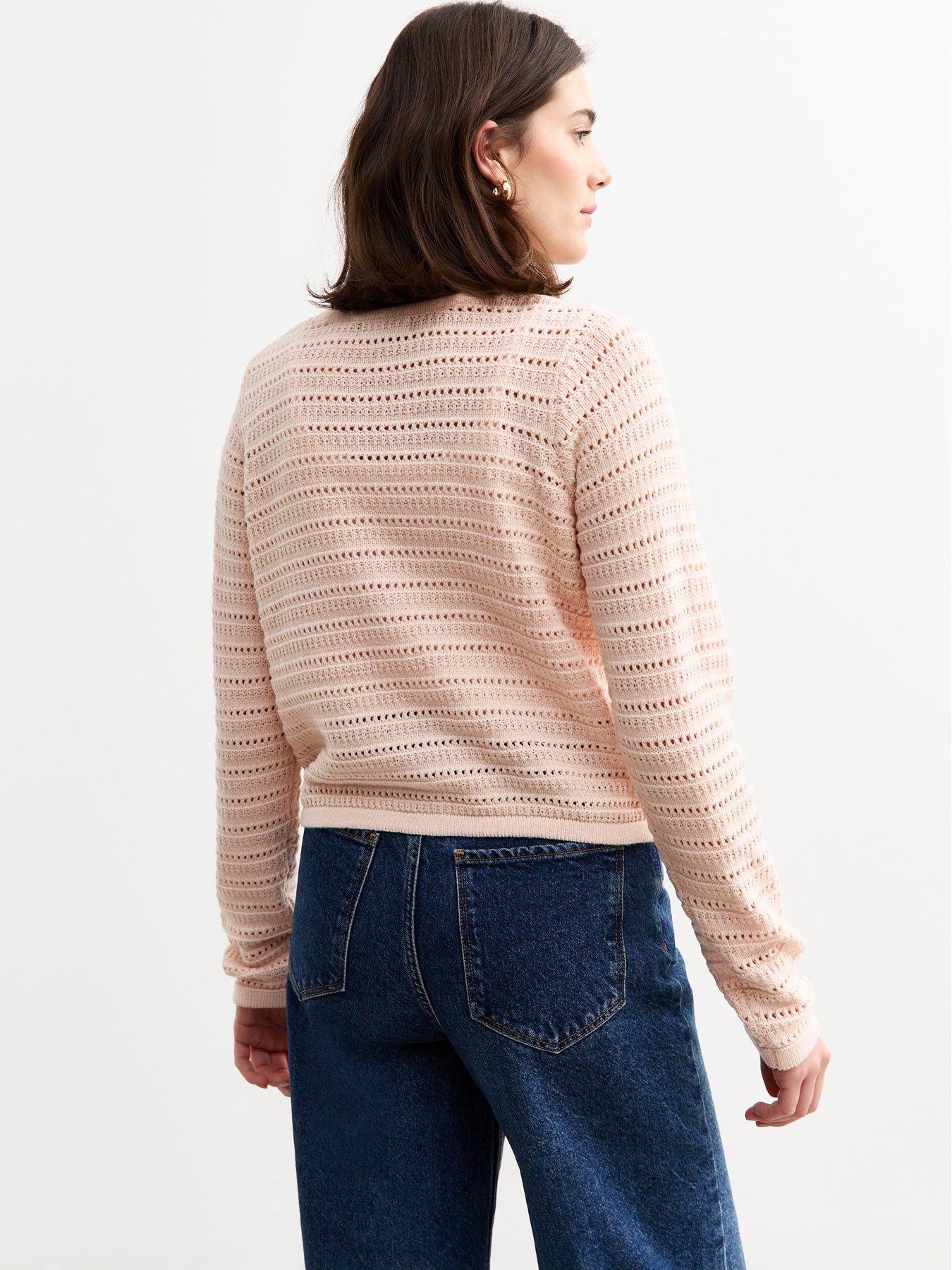  image of new-look-open-knit-button-detail-cardigan-pink
