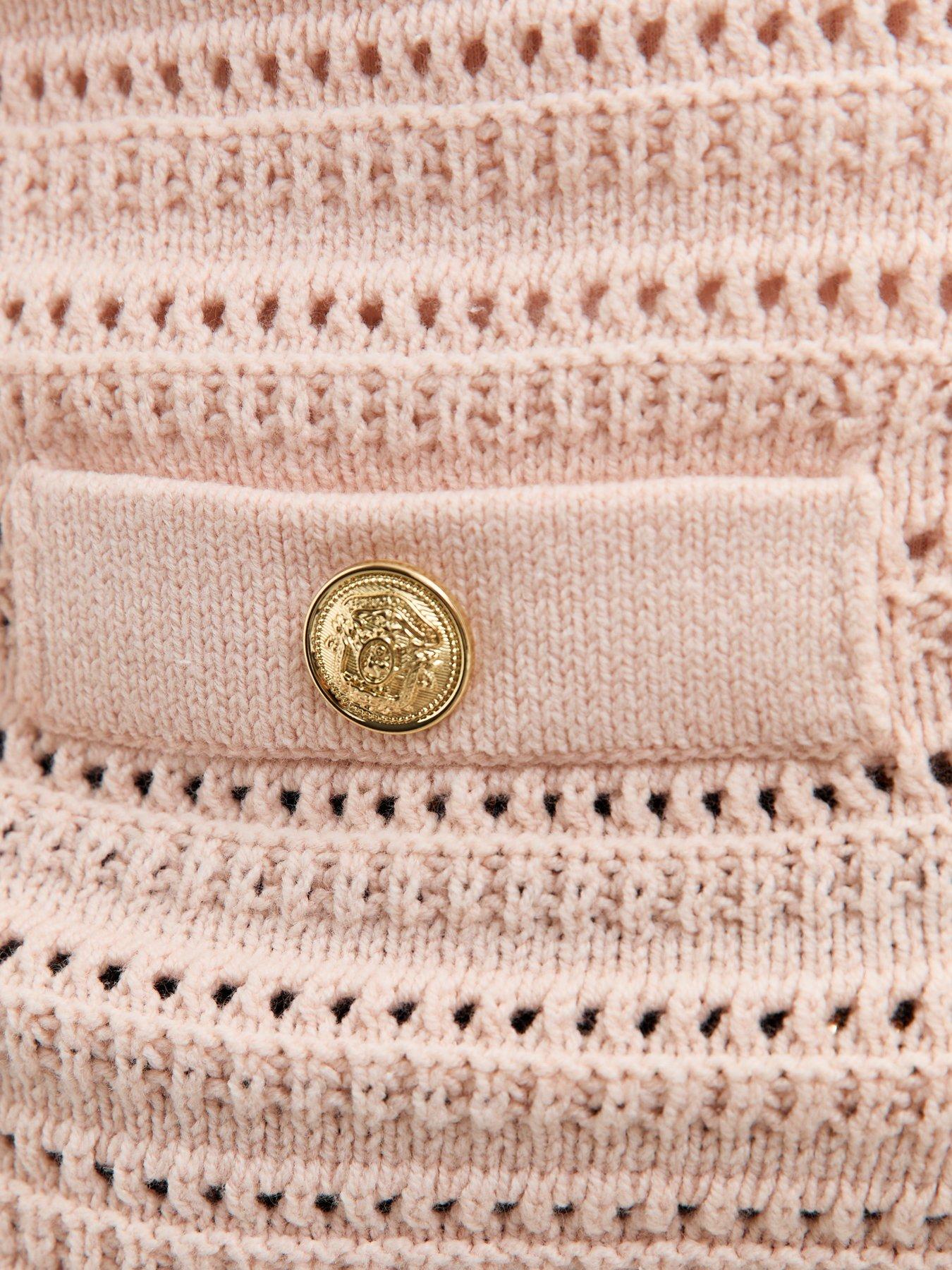  image of new-look-open-knit-button-detail-cardigan-pink