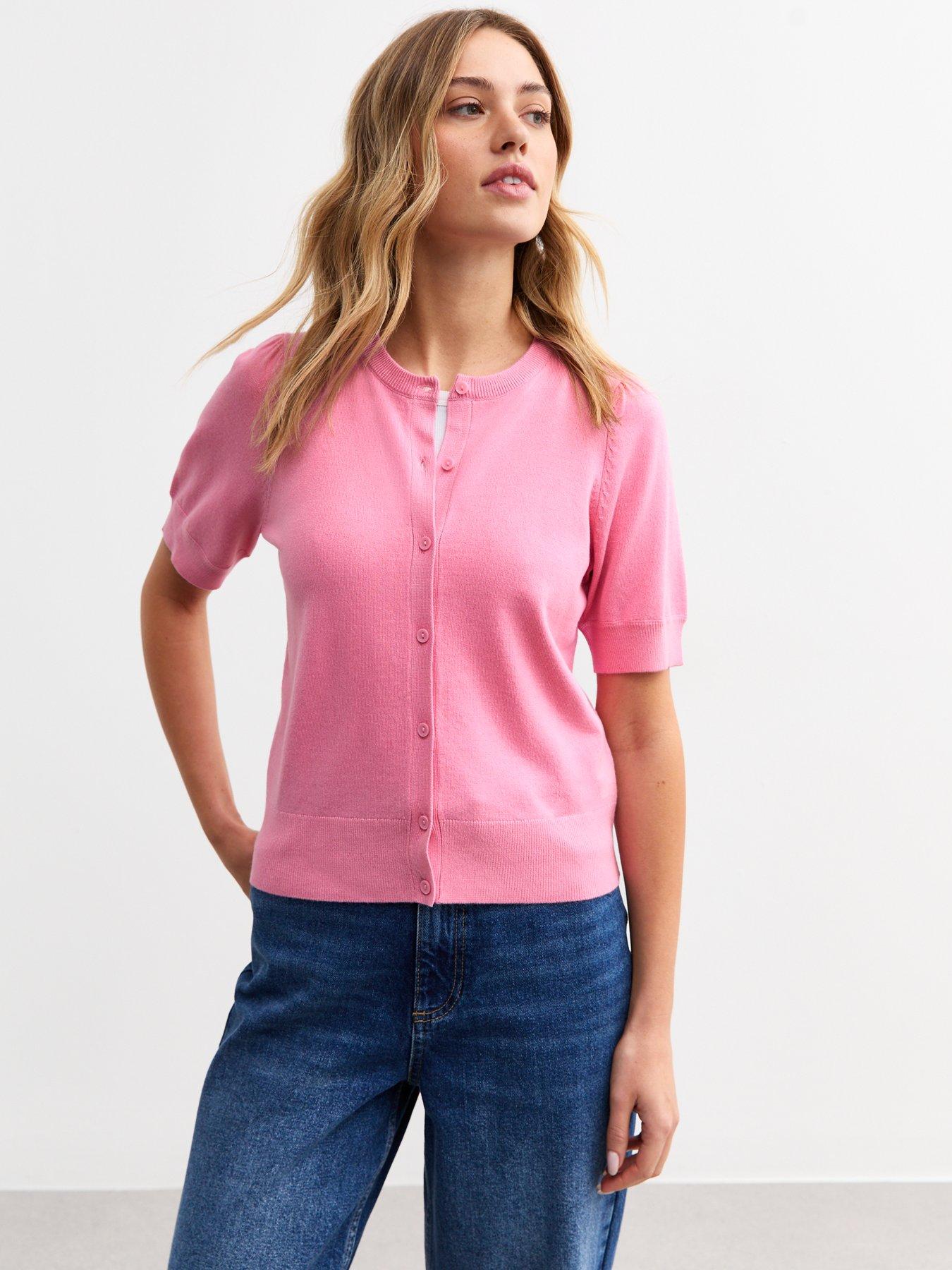 new-look-puff-sleeve-cardigan-pink